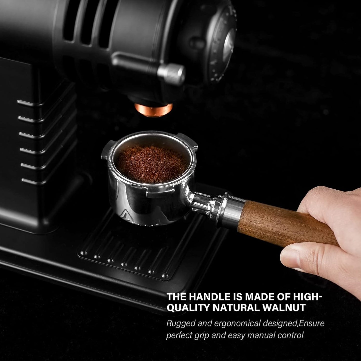 51mm Espresso Bottomless Portafilter with 3 Ear | Fits De’Longhi EC680 / EC685 Espresso Machine | Stainless Steel Basket and Walnut Handle | Espresso Accessories