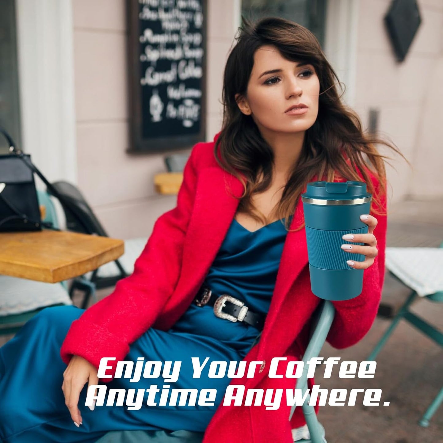 Vacuum-Insulated Stainless Steel Travel Coffee Mug, Leak-Proof Reusable Coffee Cup with Lid - Keep Hot & Cold Drinks for Hours, Durable Thermos Tumbler for Men & Women (3rd-Blue, 17OZ)