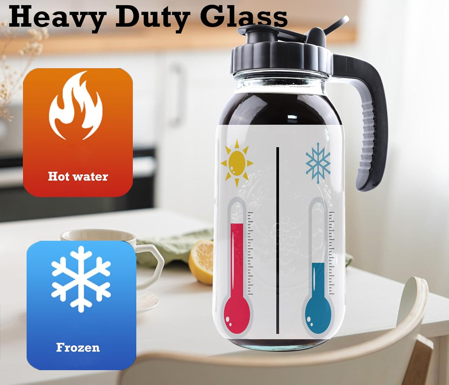 Cold Brew Coffee Maker Pitcher 2 Quart Glass Mason Jar With Spout Lid Filter Half Gallon Wide Mouth Iced Tea Brewing Jug Heavy Duty Handle Airtight & Leak-Proof Pitcher For Fridge Sun Tea 64 OZ