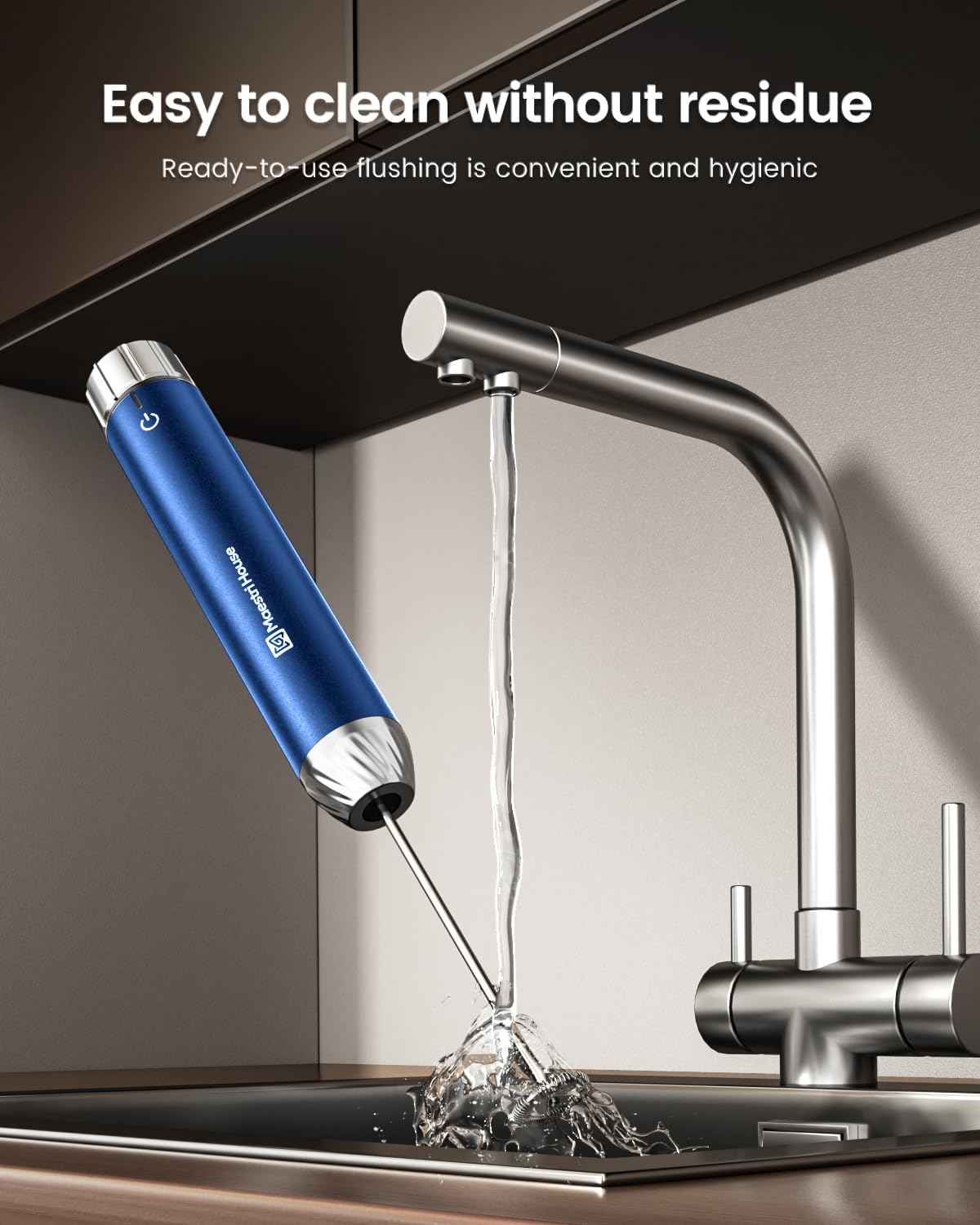 Maestri House Rechargeable Milk Frother with Stepless Speed Control, Handheld Electric Foam Maker Waterproof Drink Mixer Foamer with Stainless Steel Stand & Detachable Whisks for Lattes, Cappuccino