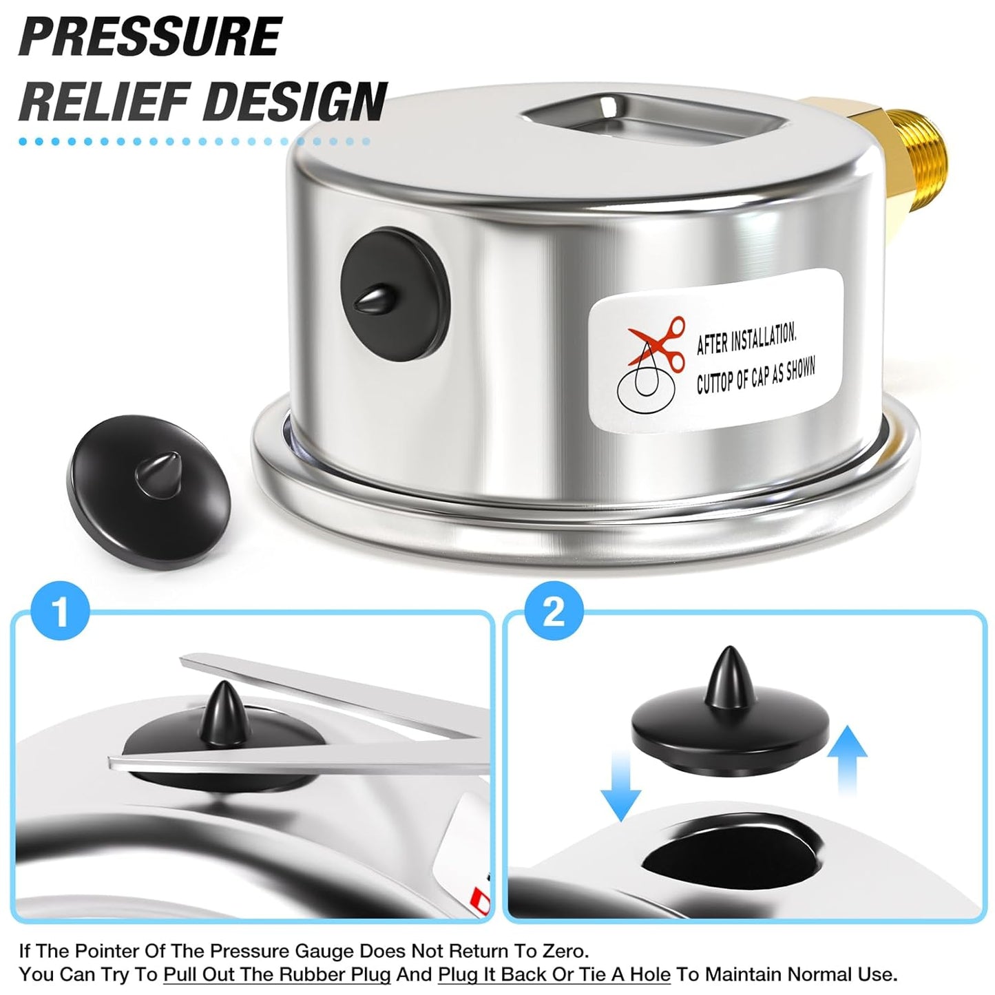 MEANLIN MEASURE 0~30Psi Dry Low Pressure Gauge Stainless Steel 1/8" NPT 2" FACE DIAL Waterproof for Pool Sand Filter Water Oil Air Pressure Test Lower Mount, with 1/4" NPT and 3/8" NPT Hex Bushing