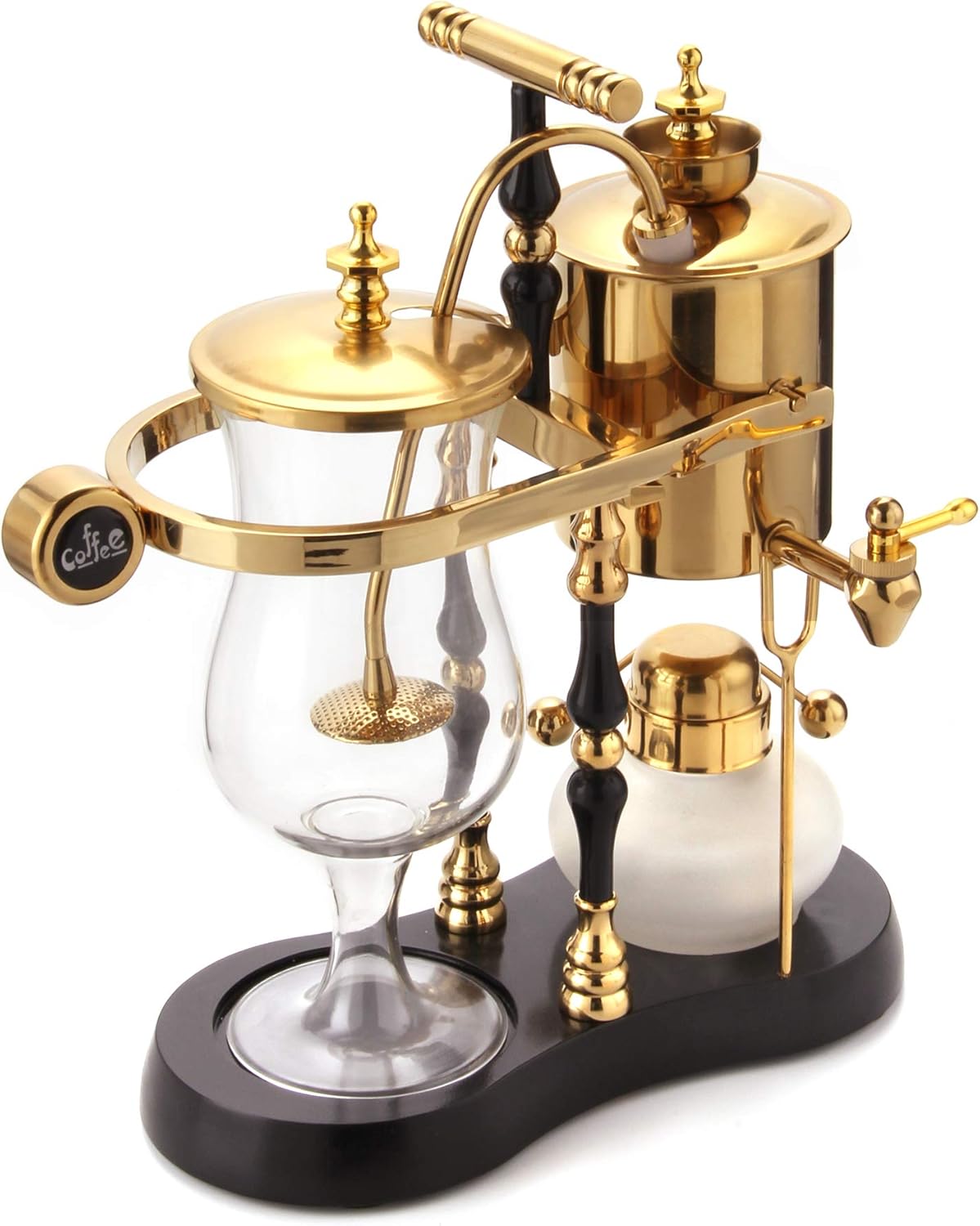 Diguo Belgian/Belgium Family Balance Siphon/Syphon Coffee Maker, Elegant Double Ridged Fulcrum with Tee Handle (Egyptian Black & Gold)