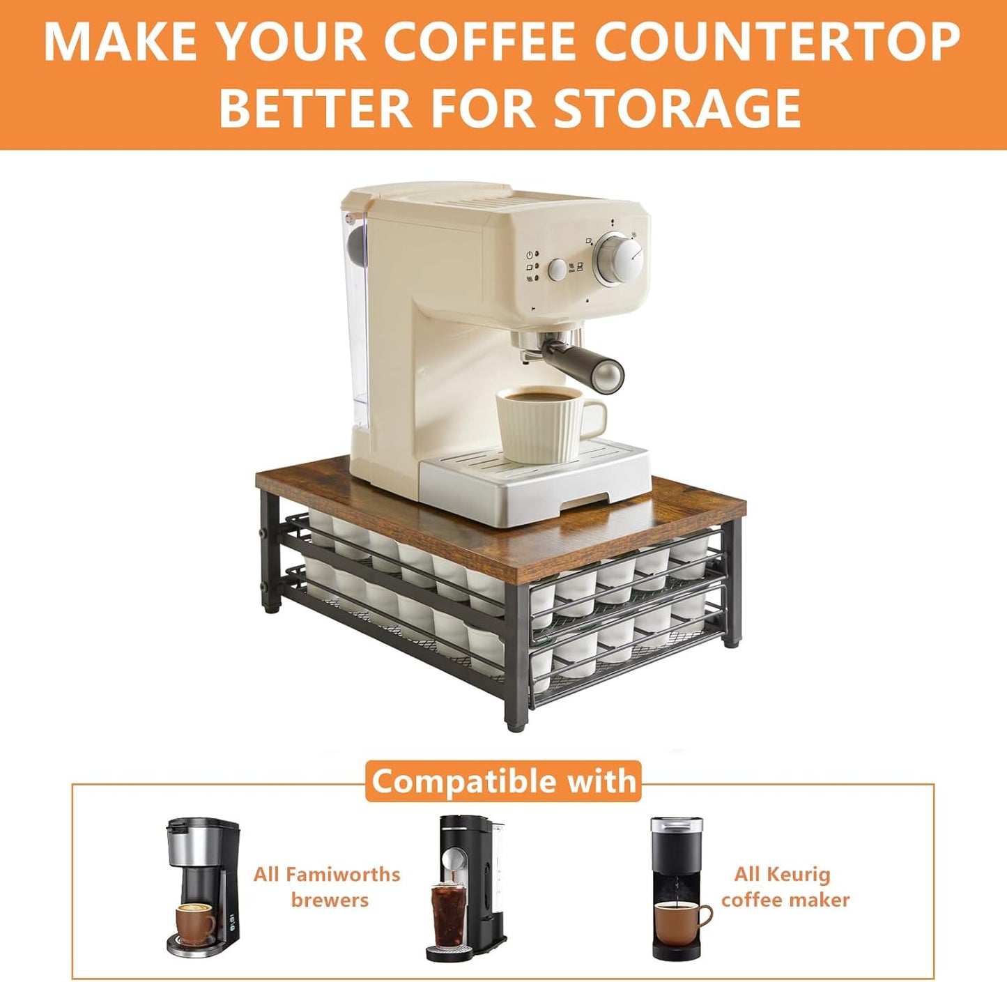 IBUYKE 2-Tier Coffee Pod Drawer Holder for K Cup, Capsule Pods Storage Organizer, Compact Under Coffee Pot Storage Drawer, Slim Home Kitchen Counter Organizer TCJ002H