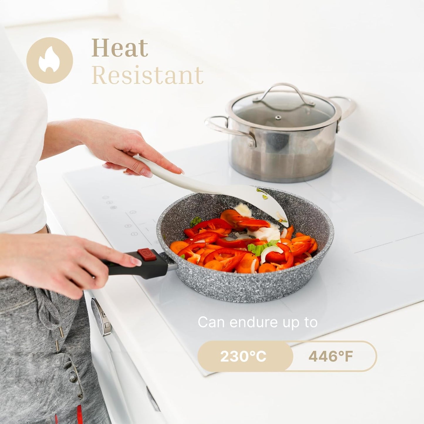 Silicone Rice Paddle Set – 2-Piece Set of Spoon Spatulas for Non-Stick Cookware – Kitchen Tools and Accessories with Comfortable Handles, Heat-Resistant Utensils for Cooking and Baking – Cream