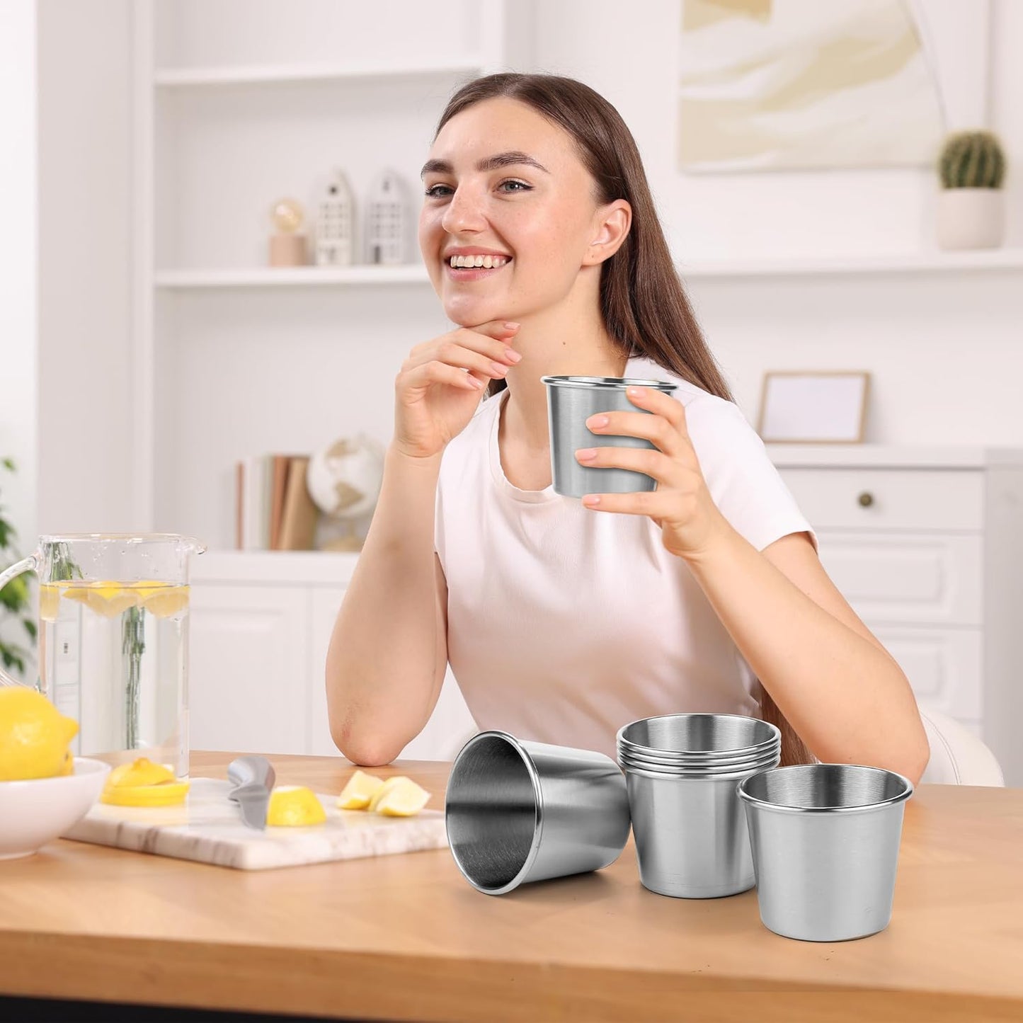 Resinta 6 Pack 5 oz Stainless Steel Cups Metal Shatterproof Stackable Pint Drinking Cups for Kids