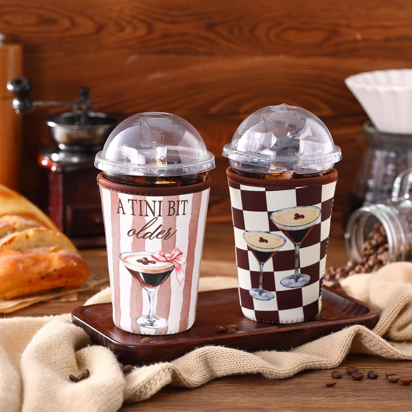 8 Pcs Reusable Sleeves for Iced Coffee Cup Pink Bow Cup Coolie Espresso Martini Reusable Coffee Insulator Sleeves Neoprene Insulated Holder for Iced & Hot Drinks, 22-24 oz