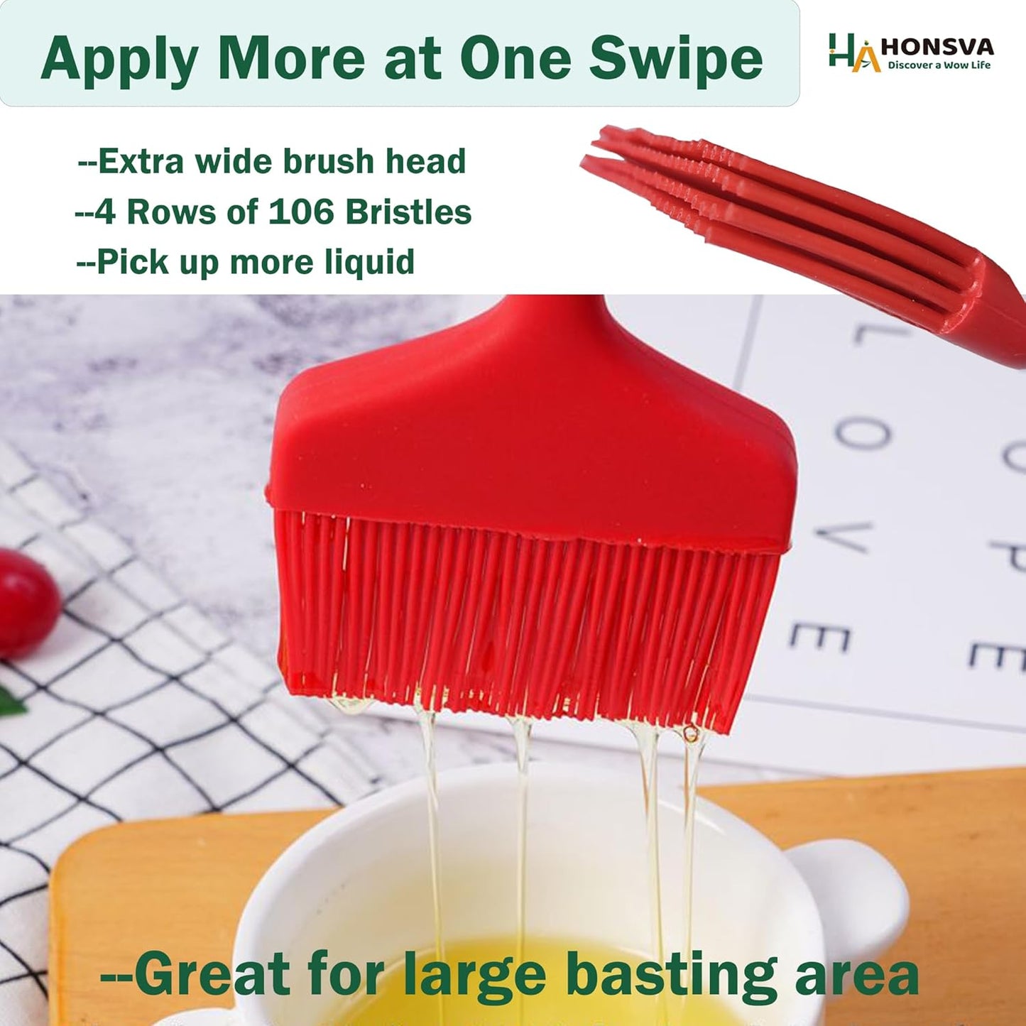 Large Silicone Sauce Brush for Basting, Heat Resistant, W/3.5" L/8.5", One-Piece Design Kitchen Utensil for Baking, Grilling, Spreading Butter, BBQ Sauce, Marinade, Dishwasher Safe, 1 Pcs, Red