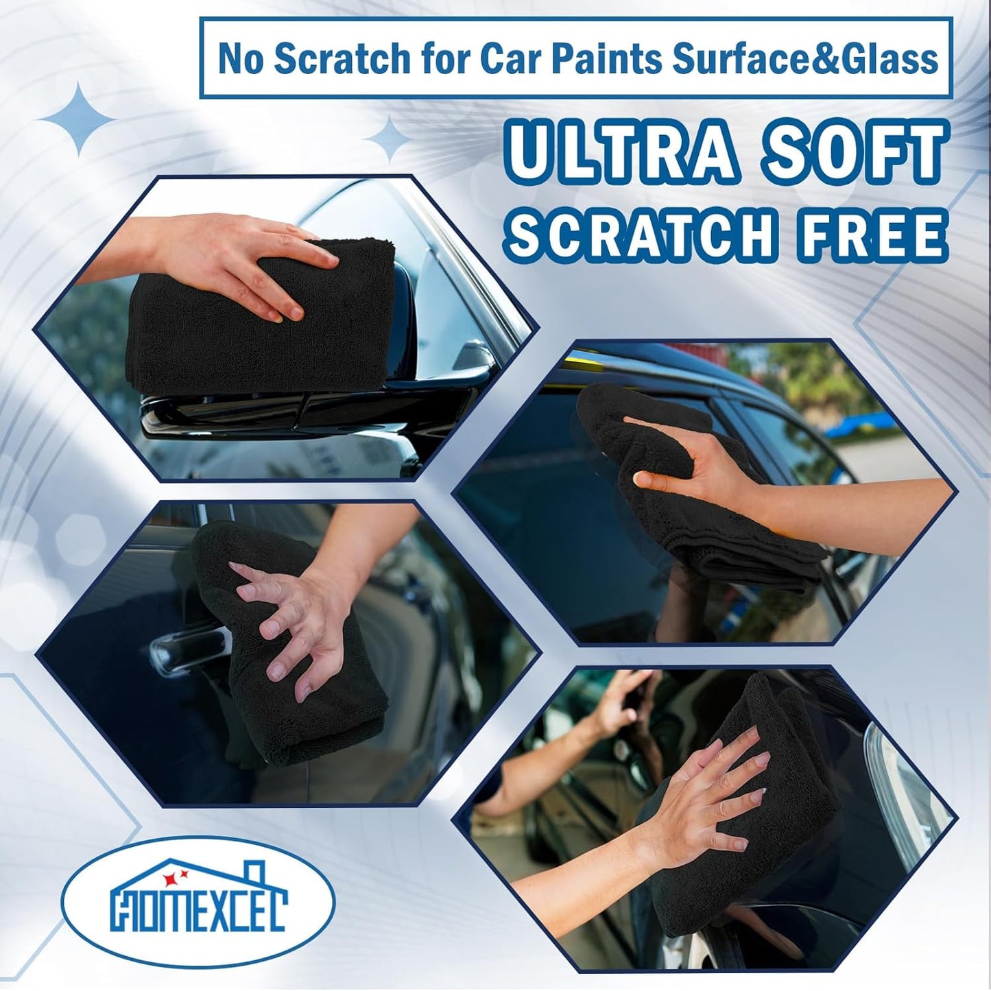 HOMEXCEL Professional Large Microfiber Car Drying Towels 2 Pack, Lint Free, Scratch Free, Highly Absorbent Drying Towel for Cars, SUVs, RVs, Trucks, and Boats,31" x 24", Black