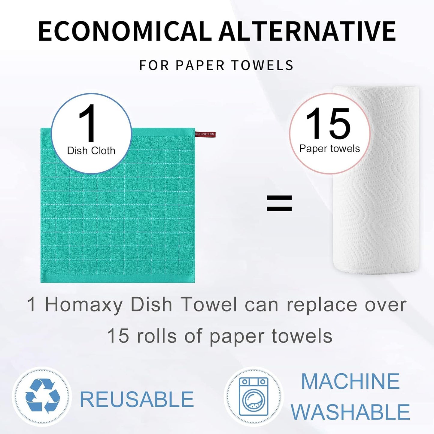 Homaxy 100% Cotton Terry Kitchen Dish Cloths, Ultra Soft and Absorbent Dish Towels for Kitchen, Suitable for Drying and Washing Dishes, 6 Pack, 12 x 12 Inches, Turquoise