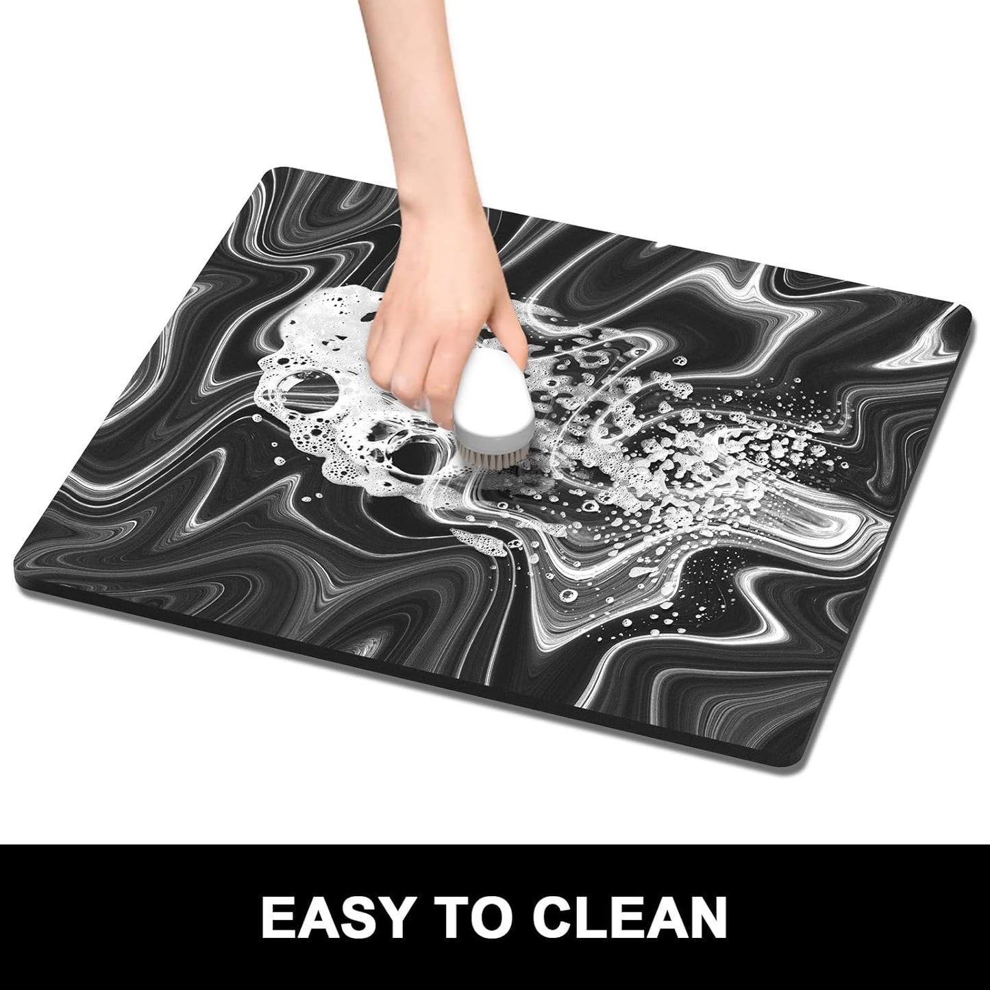 Rnivvi Dish Drying Mat for Kitchen Counter, 16 x 18" Cute Boho Theme Absorbent Heat Resistant Drying Pad with Non-slip Rubber, Coffee Bar Mats for Coffee Machine Dish Rack, Abstract Contour