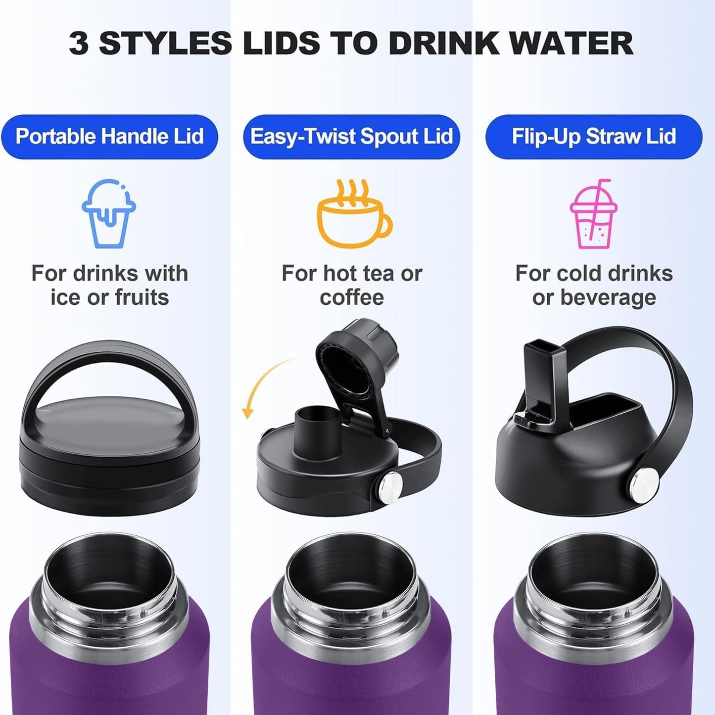 SENDESTAR 40oz Water Bottle Wide Mouth Stainless Steel Vacuum Insulated Double Wall with 2 Straw Lids Fit in Any Car Cup Holder