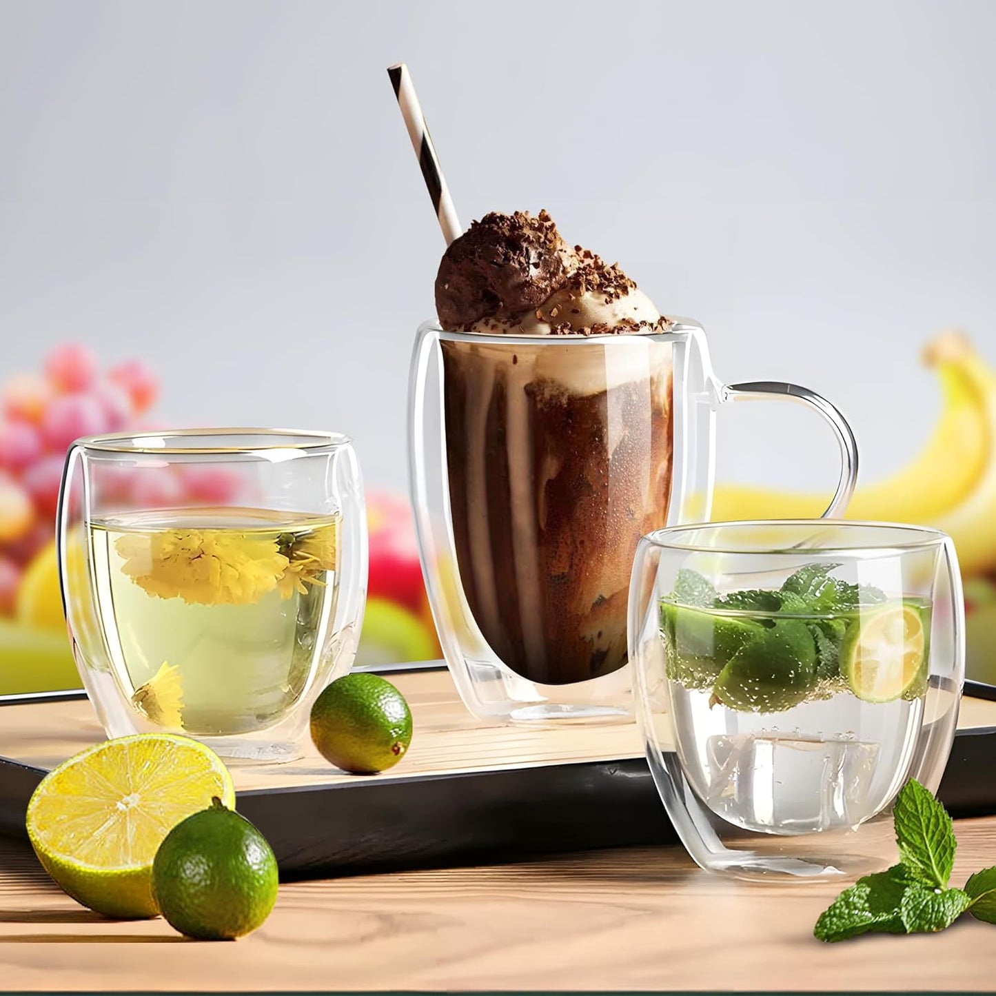 Set of 4 Double Walled Glass Coffee Mugs 3 Ounces Insulated Layer Coffee Cups Borosilicate Glass Espresso Cup for Hot Beverage,Cappuccino,Tea,Latte,Wine,Microwave Safe