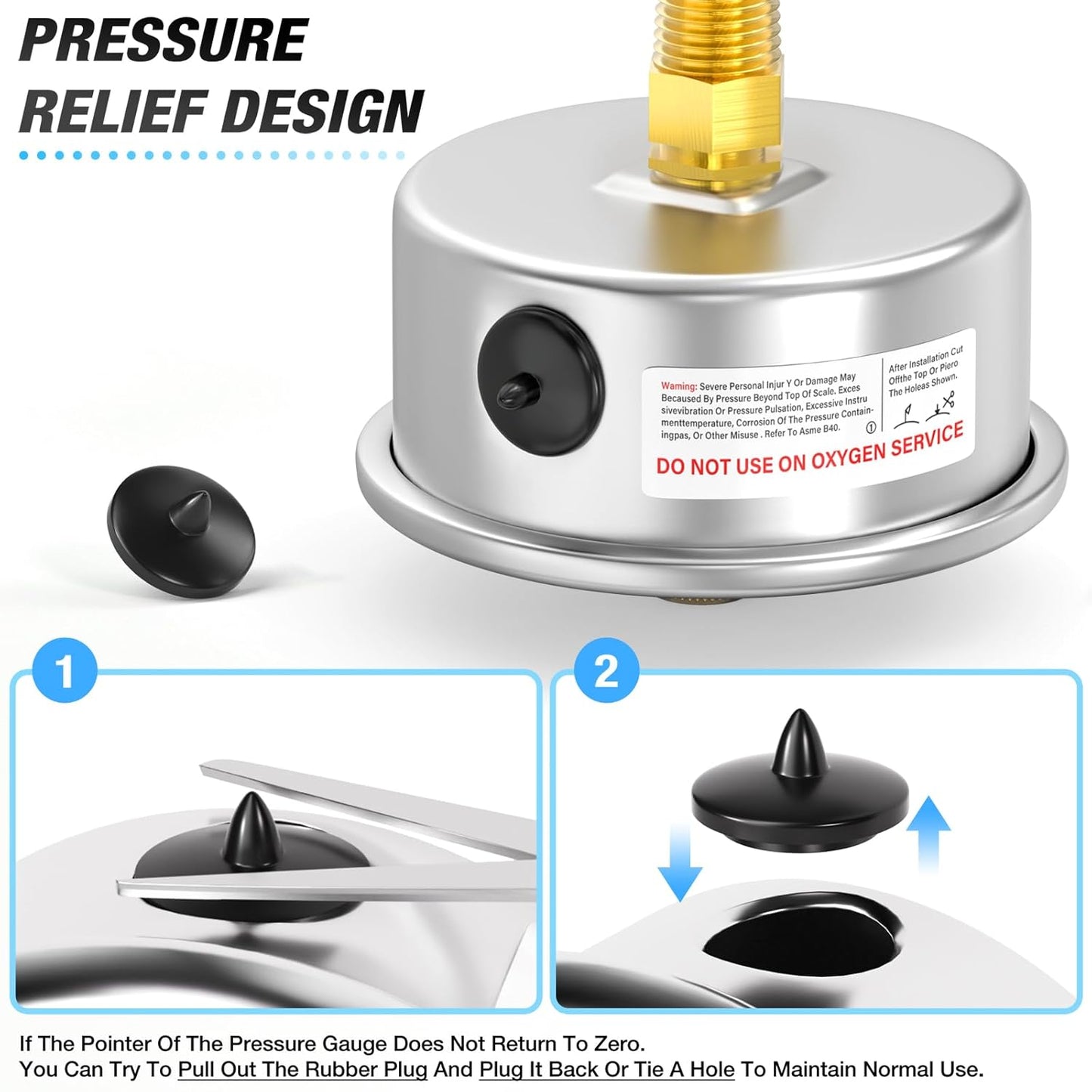 MEANLIN MEASURE 0~160Psi Stainless Steel 1/4" NPT 2.5" FACE DIAL with Reset Pointer Liquid Filled Pressure Gauge WOG Water Oil Air, Back Mount, with Brass Hex Bushing