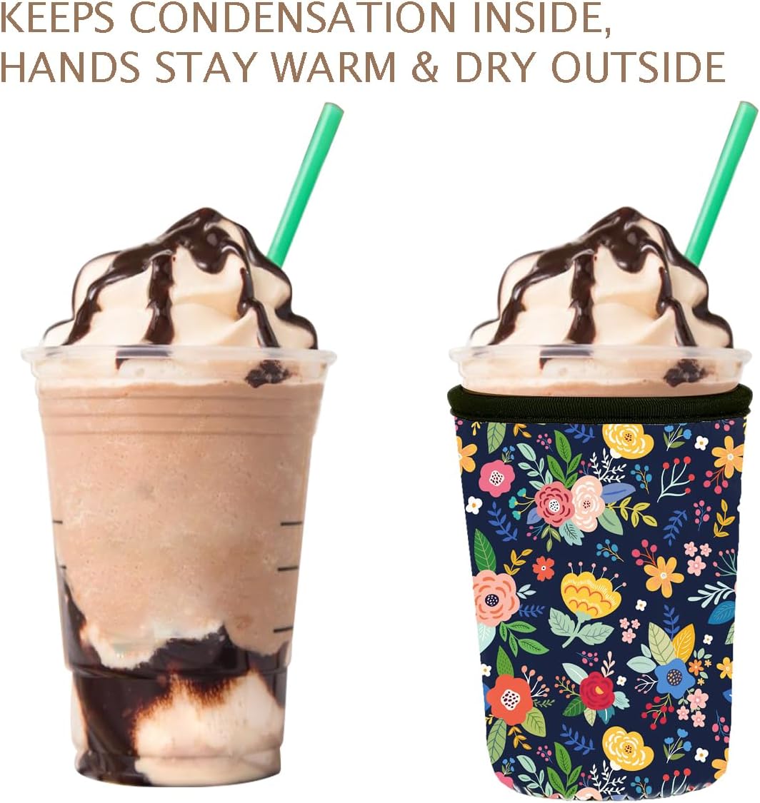 Reusable 3-Pack Iced Coffee Cup Sleeve, Insulated Neoprene, Beverage Holder for Iced Coffee, Durable Drink Sleeve for Cold Beverages, Lunar Garden