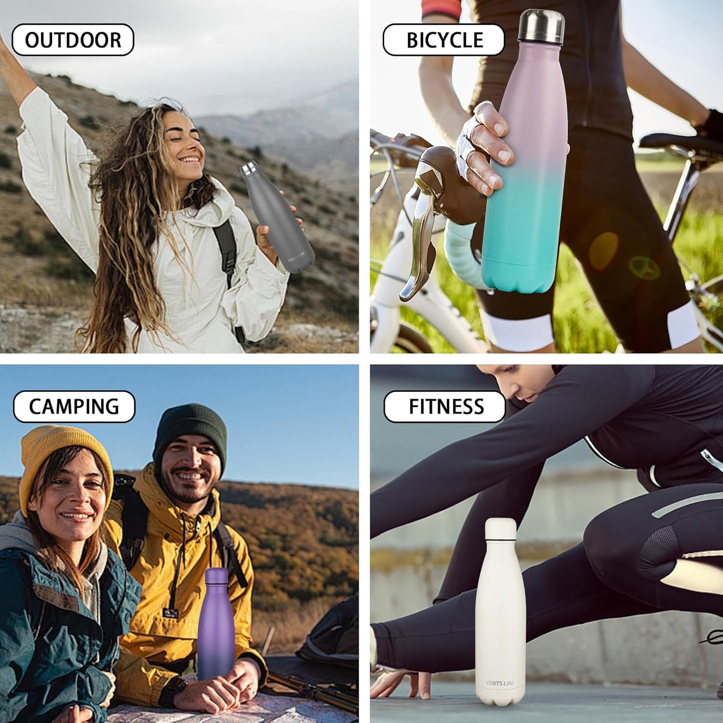 Insulated Water Bottle, 2 Pack-17oz Stainless Steel Water Bottles with straw lid, Metal Sports Water Bottles for Boys,Girls, Double Wall Vacuum BPA-Free Flask for School, Sports(Grey-white)