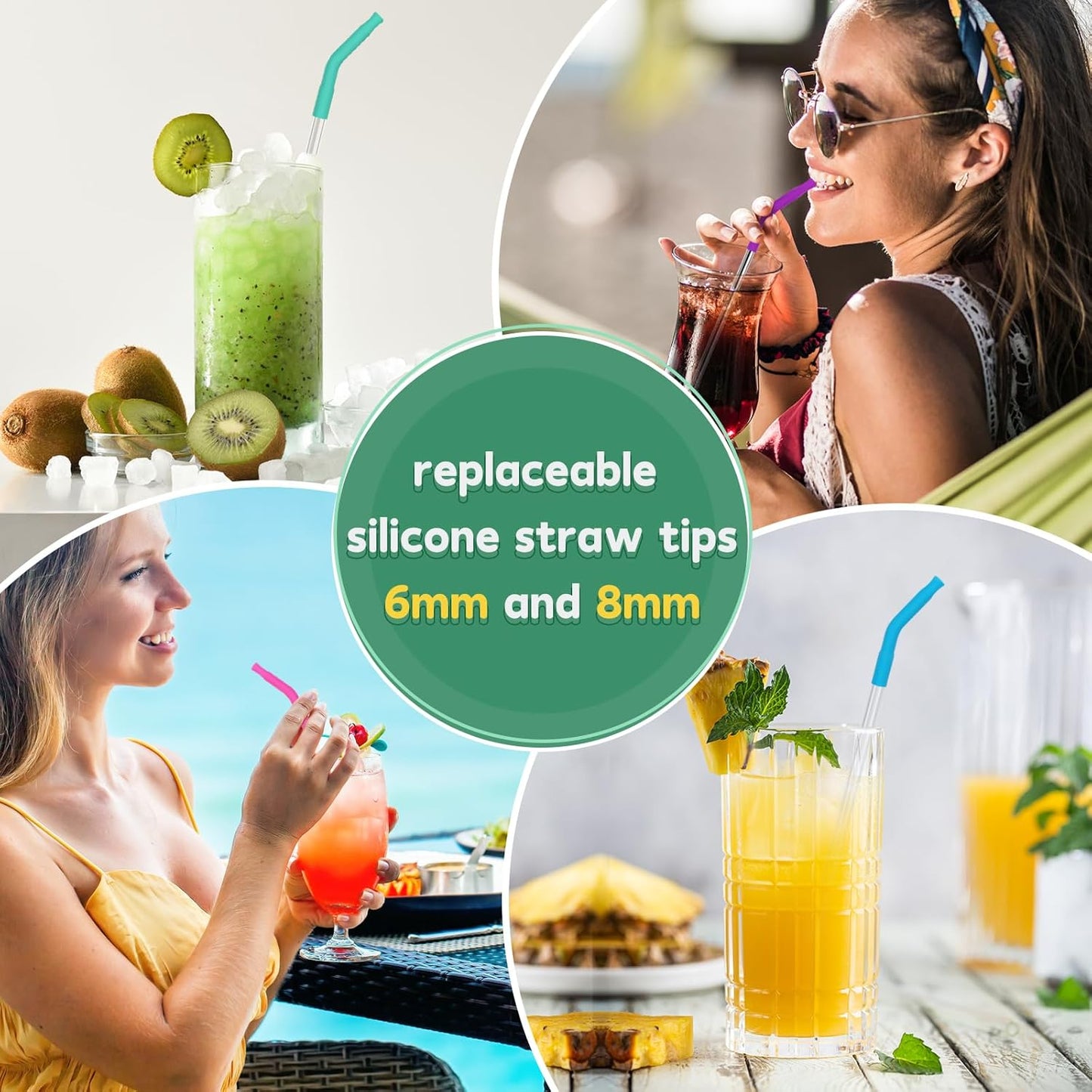 KEIFIN 6 Pcs Silicone Straw Tips 6mm 8mm Set Reusable Food Grade Rubber Straw Tips for Metal Glass Straws Replaceable Elbow Covers Fit for 6/8 mm Outer Diameter Straws