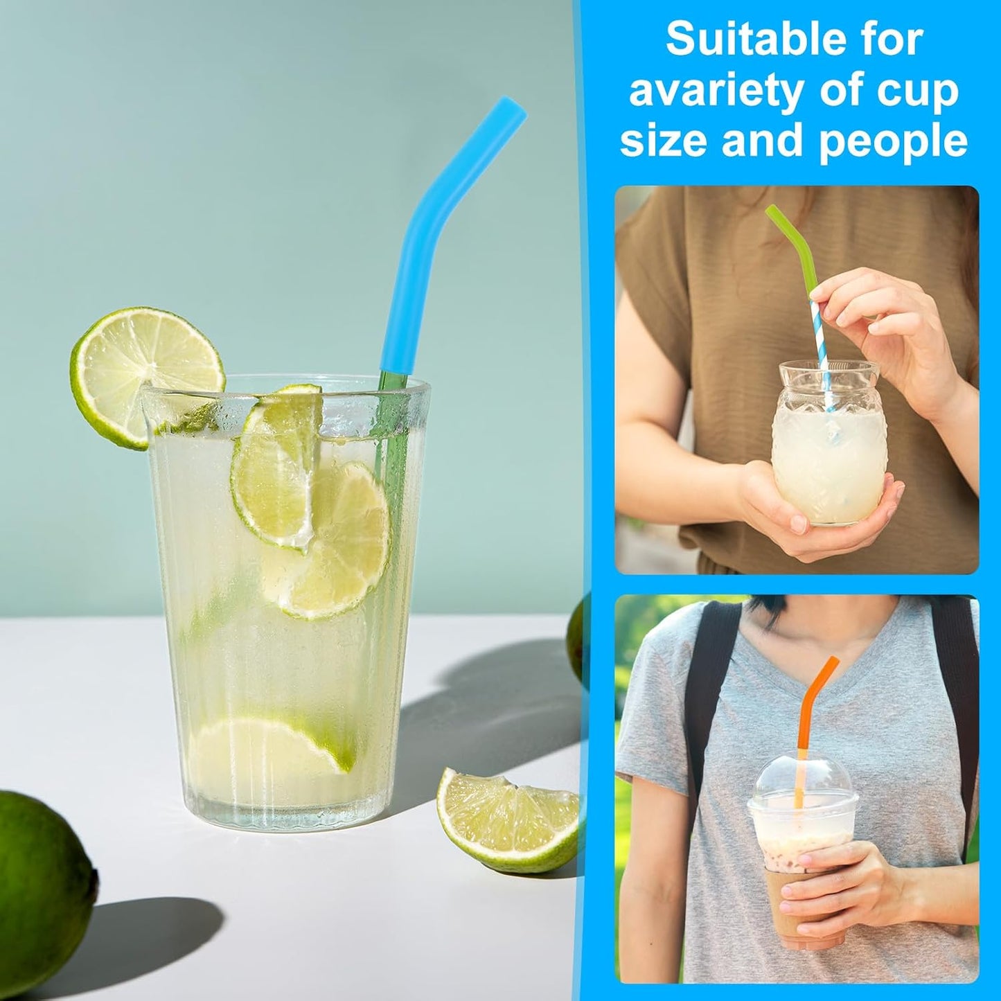 6 Pcs Silicone Straw Tips, Reusable Colorful Silicone Straw Cover Replacement Soft Rubber Flex Elbow Straws Tip for Stainless Steel Metal Straws 0.31inch Wide (8mm Outdiameter)