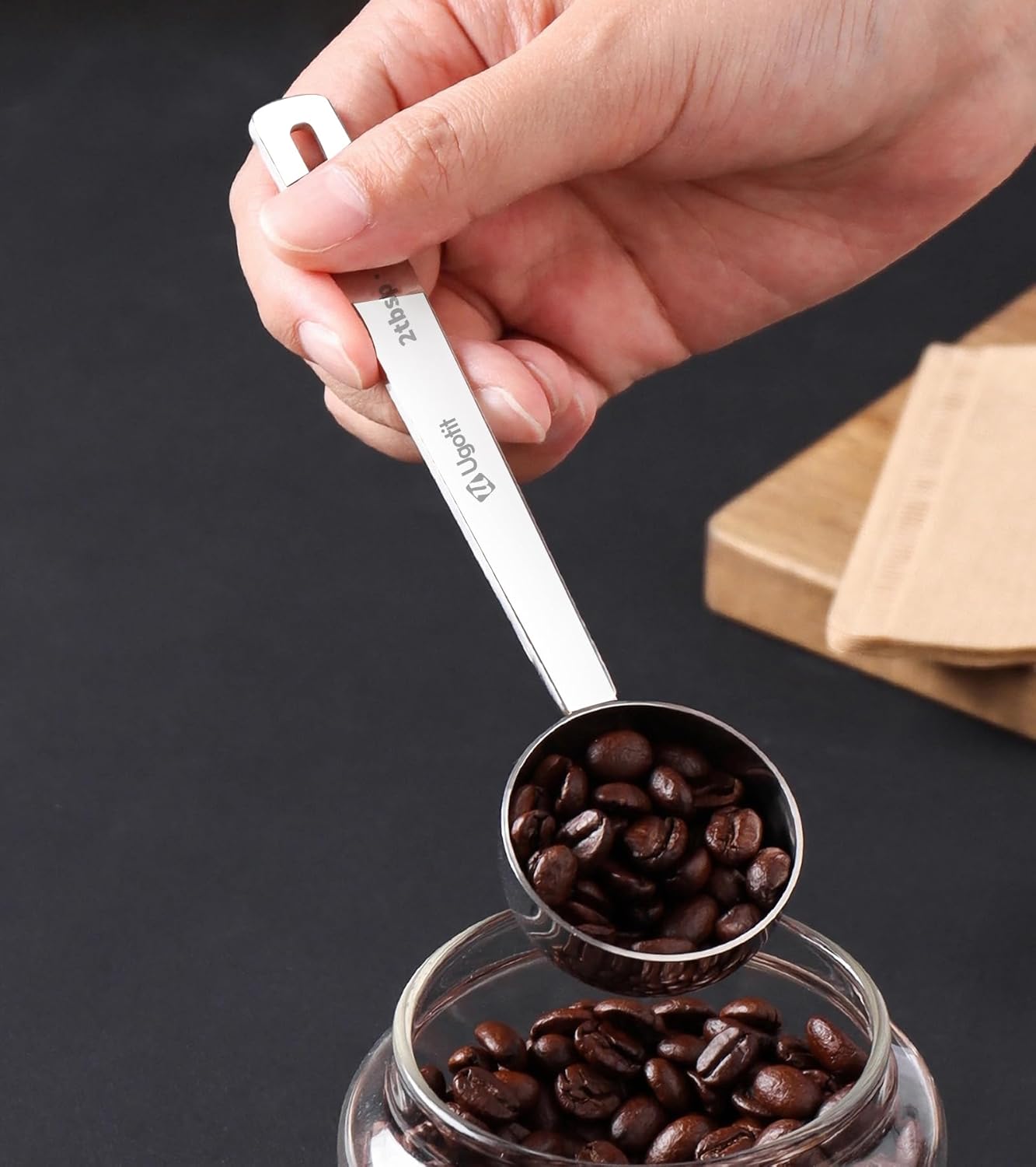 Coffee Scoop for Ground Coffee, 304 Stainless Steel Long Handled Measuring Spoons Set for Baking, Supplements, 1 Tbsp & 2 Tbsp