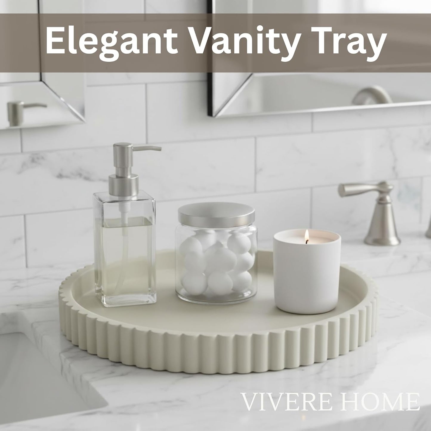 13-Inch Concrete Round Tray Home Decor for Coffee Table Decor - Round Coffee Table Tray - Circular Kitchen Island Trays - Decorative Trays- Gray