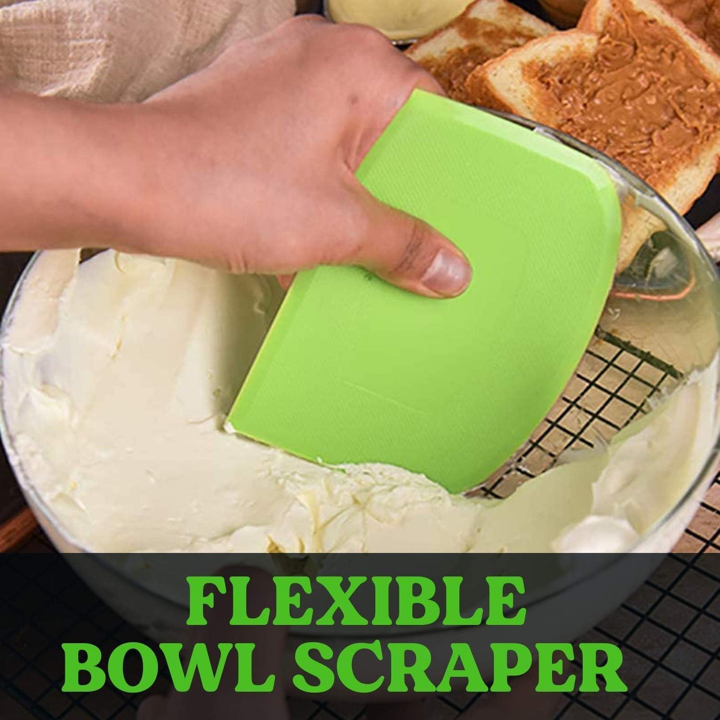 SURDOCA Dough Scraper Bench Scraper - 3P 4.7x3.7" Plastic Flexible Bowl Scraper, Sharp Edge & Angles Cake Scraper. Non-Slip Bakeware Decorating Tools Sculpting & Modeling Tools - Green+Pink+Green
