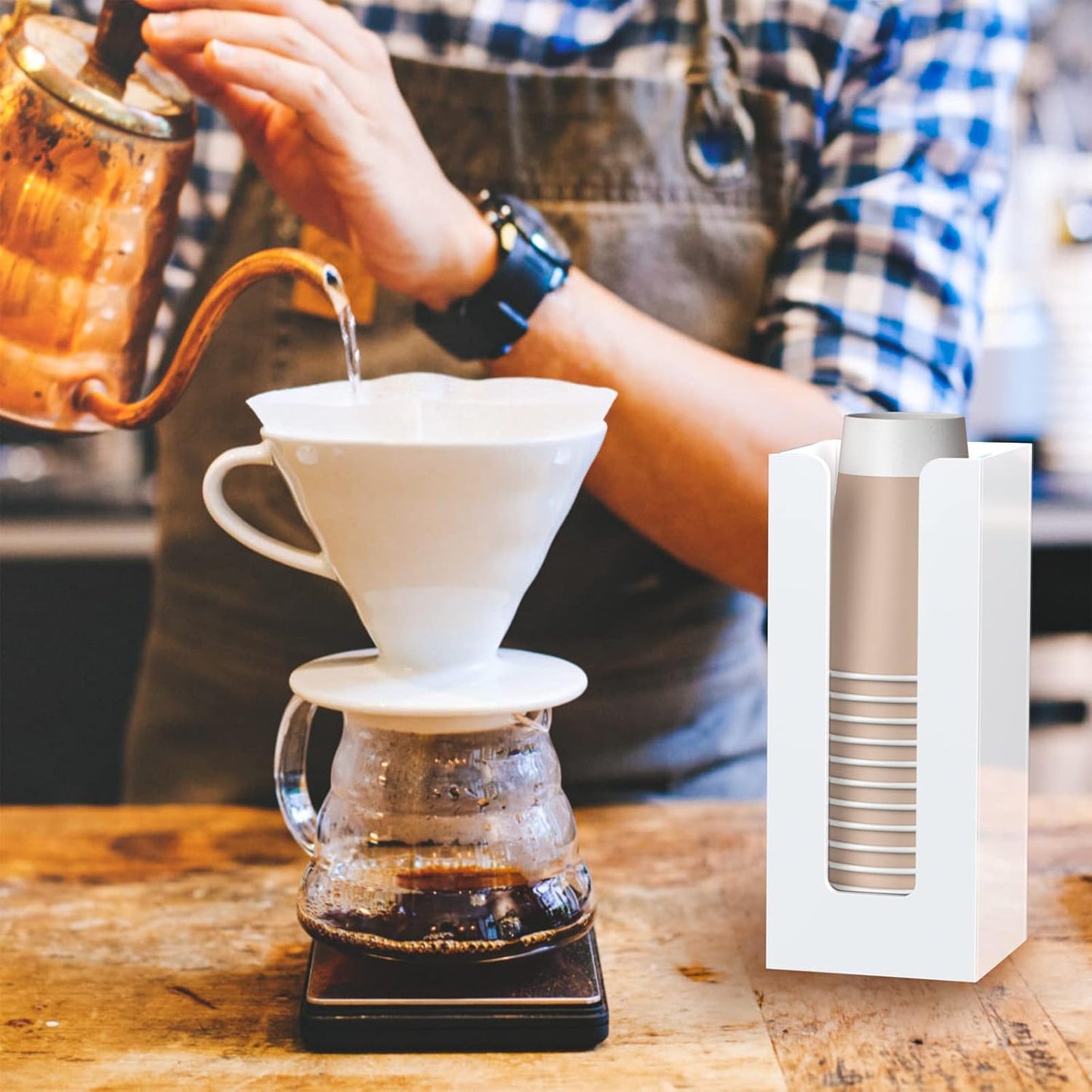 Richboom Acrylic Coffee Cup and Lid Storage Organizer Holder, 1 Compartment, White