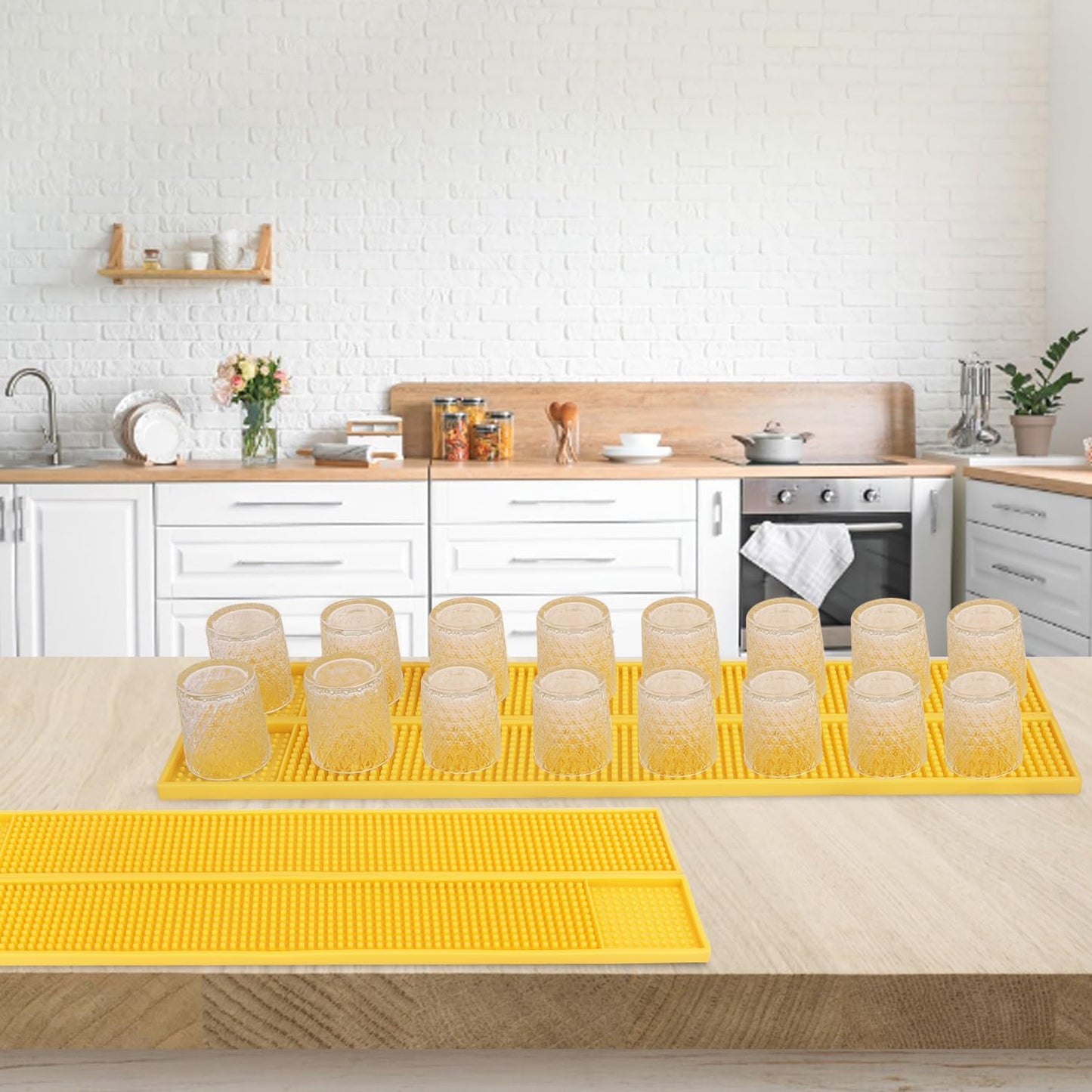 6 Pack Rubber Bar Mats, 24" x 3.15" Yellow Bar Service Spill Mat for Countertop Bartending, Efficient and Stylish Solution