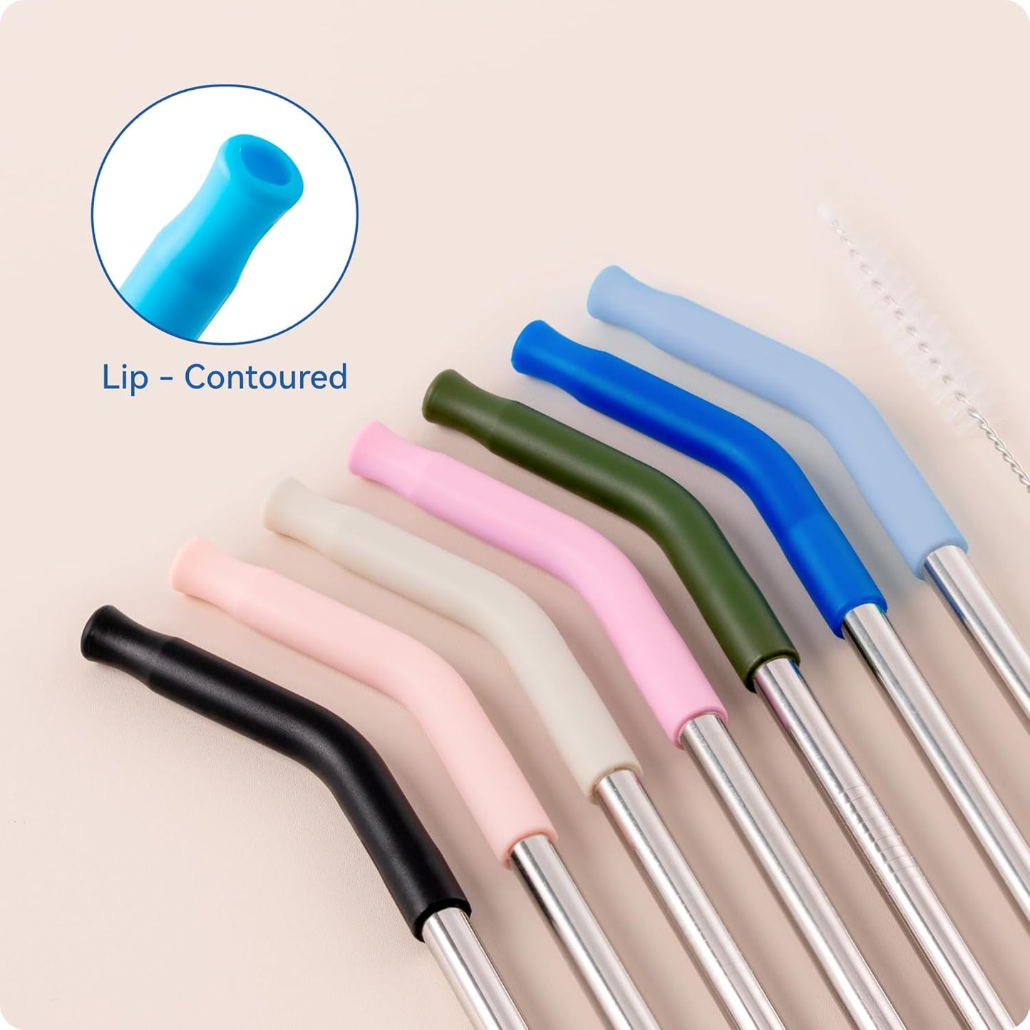 Reusable Metal Straws with Silicone Tip for Stanley 30oz,Stainless Steel Drinking Straws for 30oz Tumbler,3 Straight Tubes & 6 Tips& 1 Cleanr Brush (Rose Quartz)