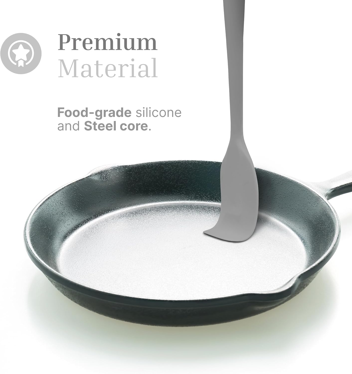 Silicone Utensils 3-Piece Set – Rubber Spatula, Slotted Turner, and Rice Paddle – Complete Heat-Resistant Set for Non-Stick Cookware – Kitchen Tools and Accessories for Cooking & Baking – Grey