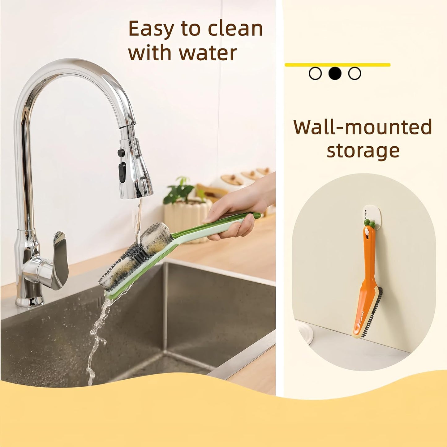 3 in 1 Detachable Household Cleaning Brush, Multifunctional Scrub Brush with Hard Bristle and Handle, Ideal Crevice Grout Scrubber Cleaner for Kitchen, Bathroom, Window, Shoes (Orange)