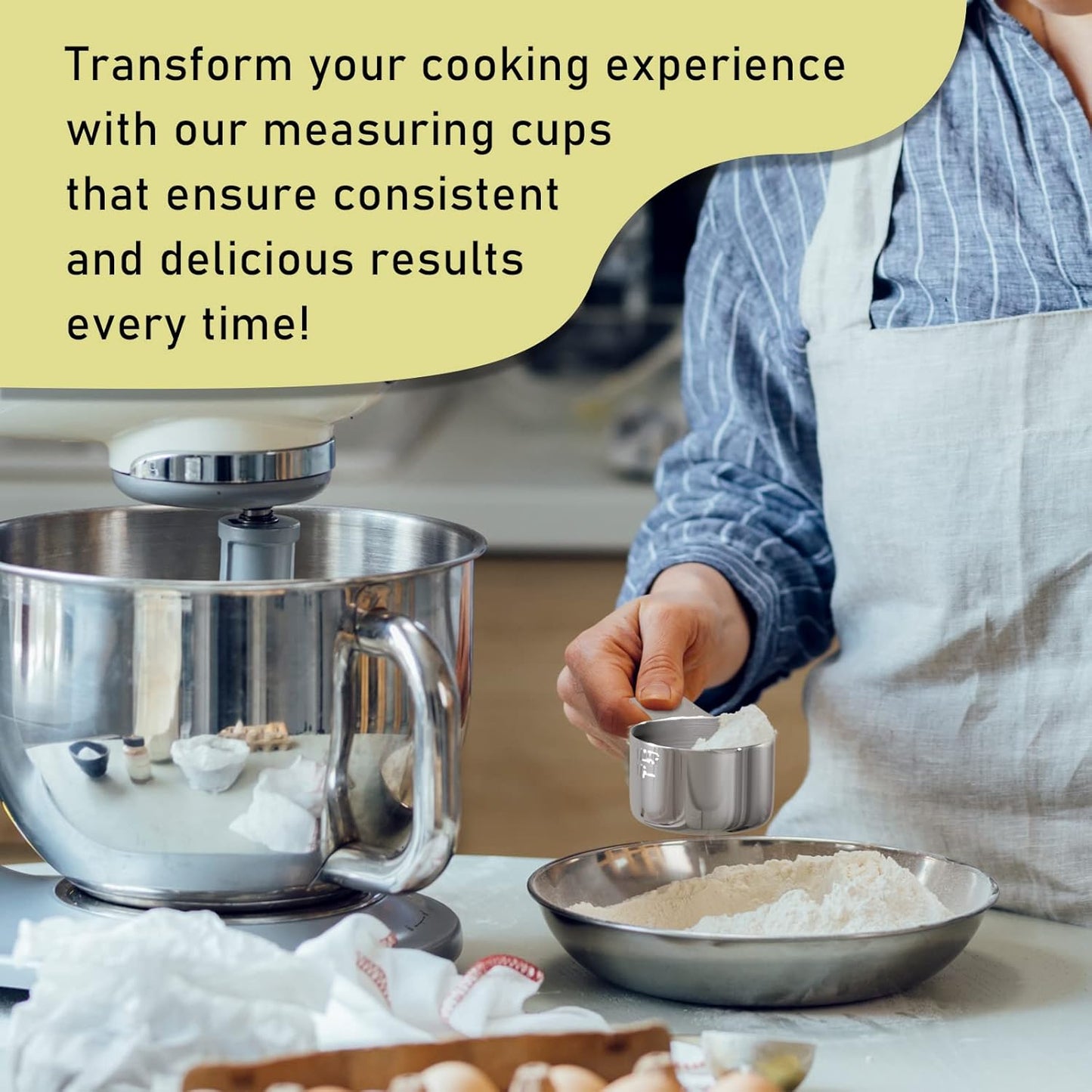 4PCS 1/2Cup (120ml, 4oz) Single Measuring Cup, Stainless Steel Measure Scoop, Metric and US Measurement, Dishwasher Safe