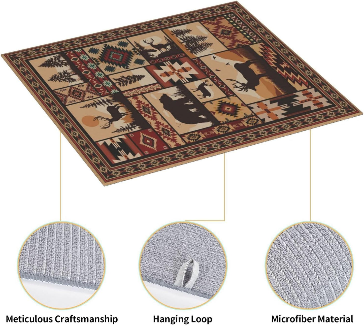 Western Wildlife Geometric Dish Drying Mat for Kitchen Counter, 16" x 18" Absorbent Microfiber Foldable Drying Pad for Dishes, Absorption, Washable, Decorative Rustic Kitchen Mat for Sink, Home Decor