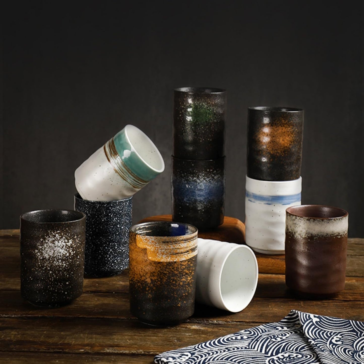 Stoneware Coffee Bar Utensil Holder Tea & Coffee Spoon & Stirrer Holder for Stir Stick Straw Teaspoon Holder Spoon Cup Small Utensil Jar (Sea Water)