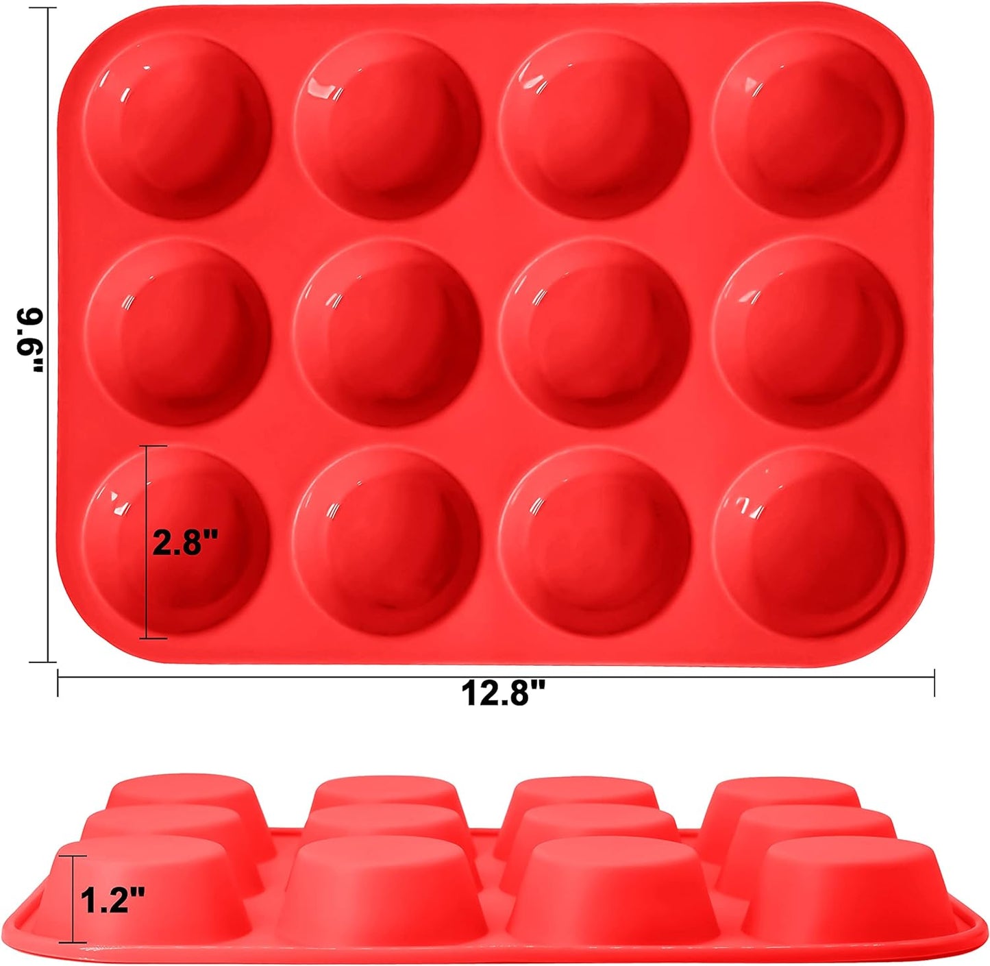 Anaeat Silicone Muffin Pan set- Regular 12 Cups Cupcake Tray, Non-Stick Silicone Baking Molds for Making Muffin Cakes, Cupcake, Chocolate, Bread,Tart and Desserts, Just Pop Out (2 Pack)