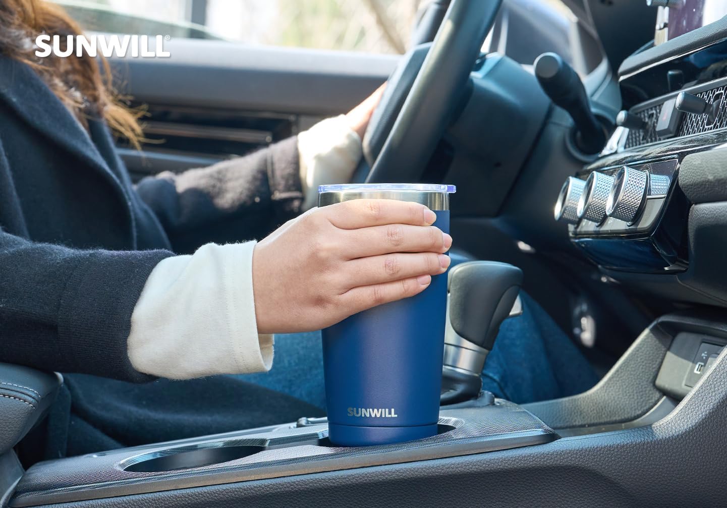 SUNWILL Travel Coffee Tumbler 20 oz, Insulated Mug with Lid, Stainless Steel Cup for Outdoor, Powder Coated Navy