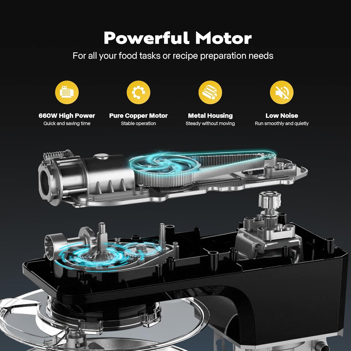 VIVOHOME 7.5 Quart Stand Mixer, 660W 6-Speed Tilt-Head Kitchen Electric Food Mixer with Beater, Dough Hook, Wire Whip, and Egg Separator, Black