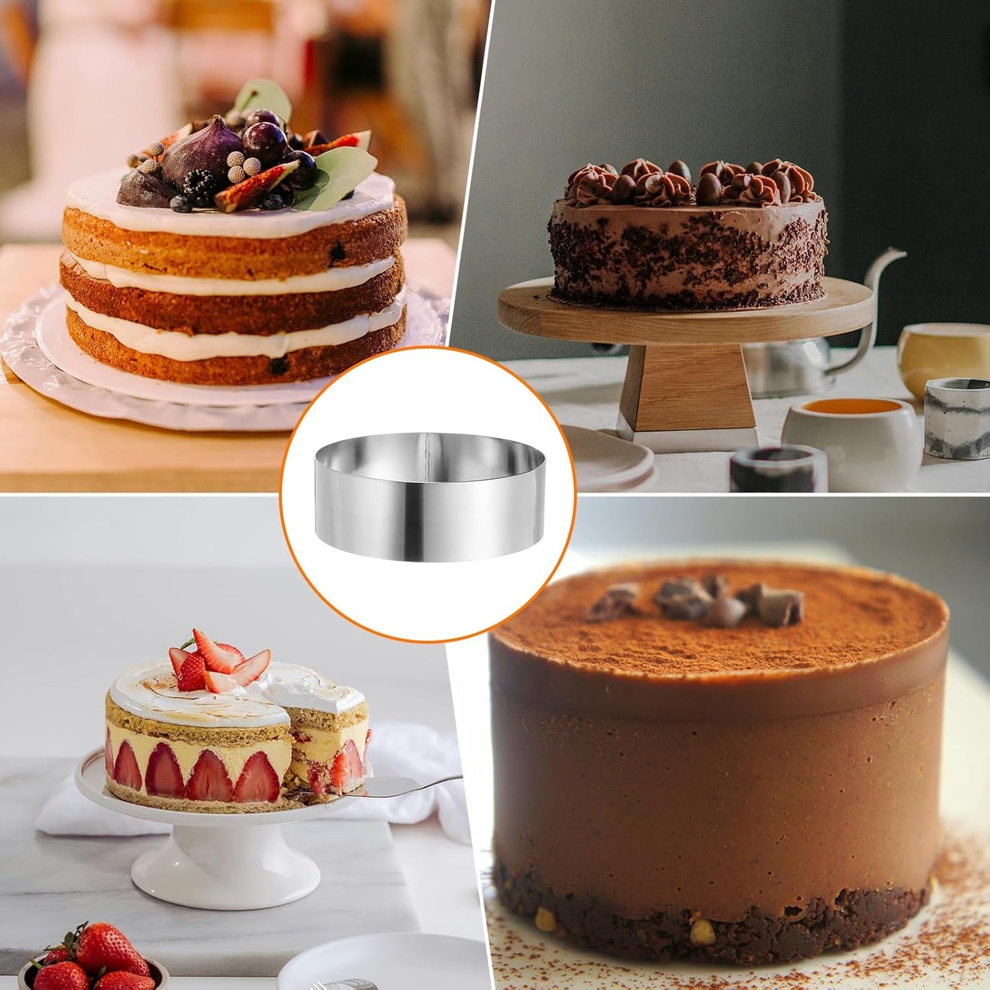 HARFINGTON Round Cake Ring 6 x 2 Inch Seamless Stainless Steel Pastry Mousse Dessert Ring Mirror Coating for Baking Cooking Making Tool