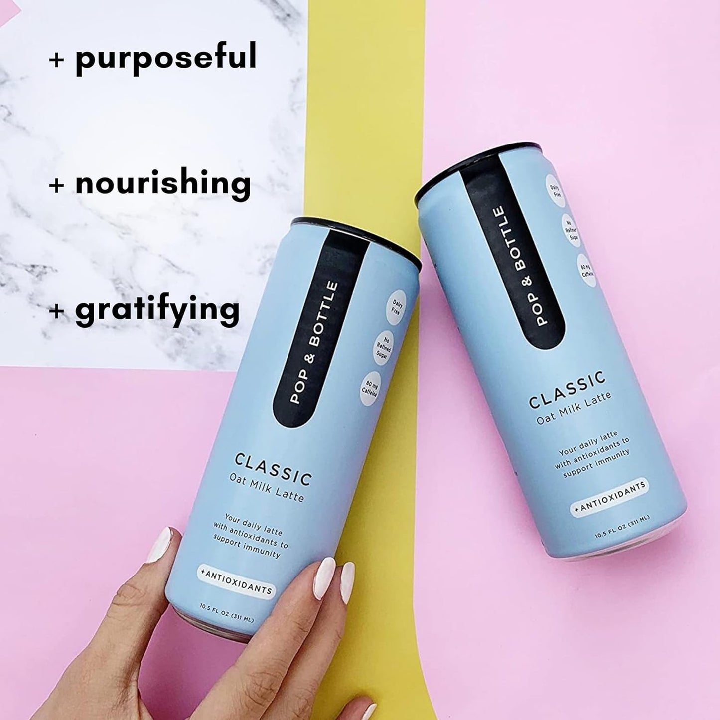 Pop & Bottle, Oat Milk Lattes - Cold Brew with Coffee Berry Antioxidants, MCT Oil, Organic, Dairy Free, Gluten Free, Great as Iced Coffee, Lightly Sweetened with Dates - Classic, 8 Fl Oz (12 Pack)