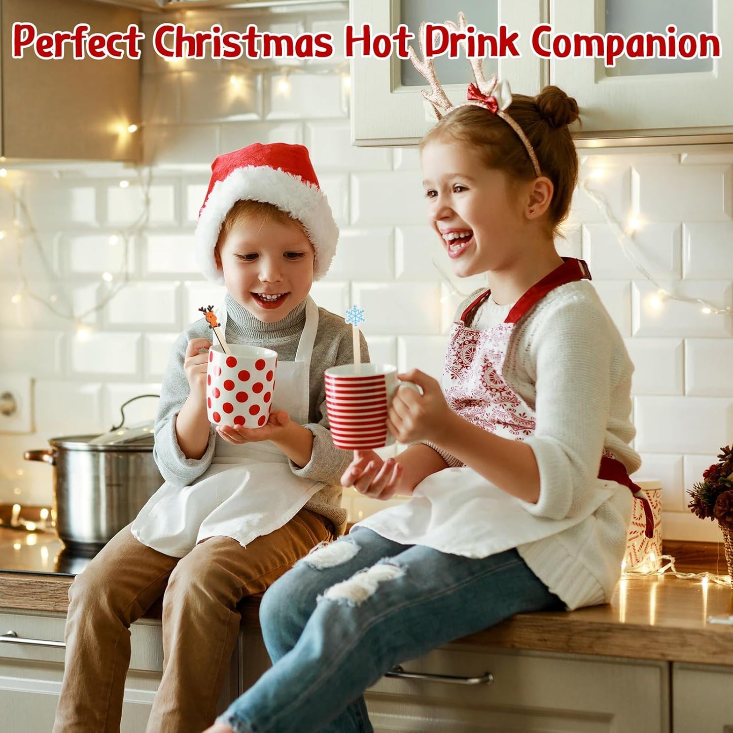 Mifoci 100 Pcs Christmas Wooded Coffee Stirrers Wood Cocktail Coffee Stir Sticks Disposable Stirring Sticks for Beverage Chocolate Hot Drink Party Supplies, 20 Styles (Vibrant Style)