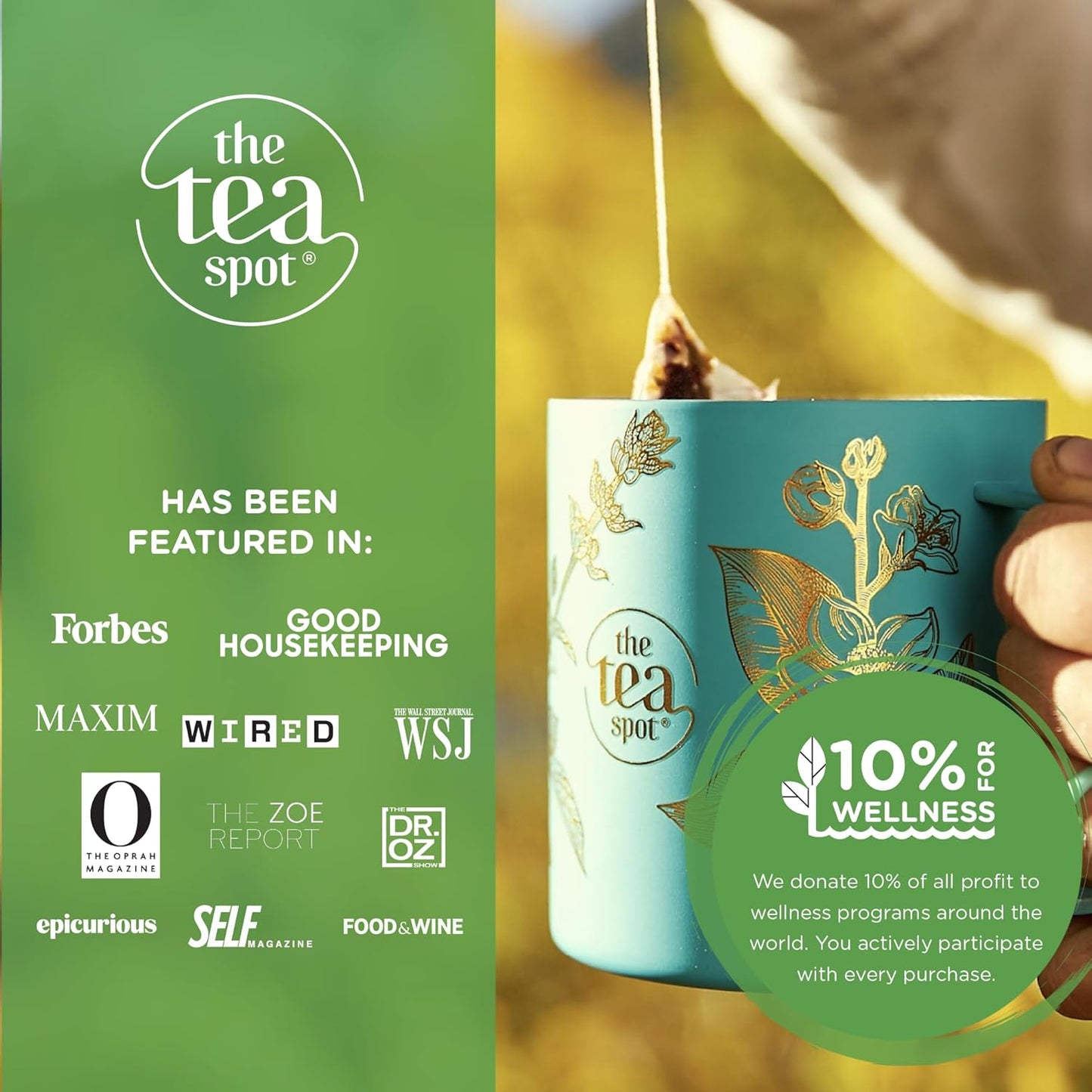 The Tea Spot Organic Keep Fit Green Tea with Yerba Mate and Matcha for Metabolic Support | Blend of Green Tea, Matcha, Yerba Mate, Rooibos, Lemongrass and Lemon Flavor | Caffeine-Free 15 Tea Bags