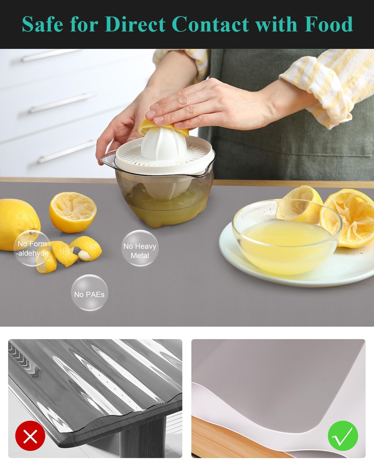 Light Gray Plastic Table Cover Protector, 36" x 60" Waterproof Easy Flat PVC Desk Pad Mat, 1.5mm Thick Rectangle Vinyl Table Top Protector for Dining Room Table, Office, Dresser