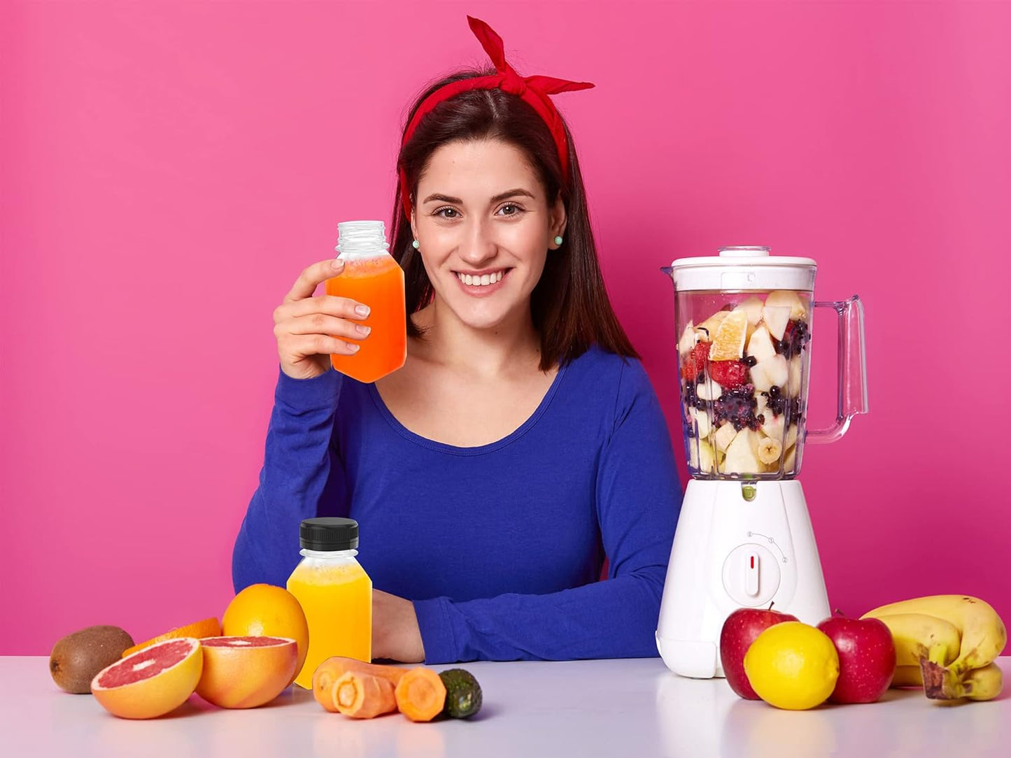 10 Pcs 8 oz Plastic Juice Bottle Reusable Transparent Bulk Beverage Containers with Black Lids for Juice, Drinking Milkshake Tea, Milk, Juicing Smoothie Water and Other Beverages, Fridge Storage