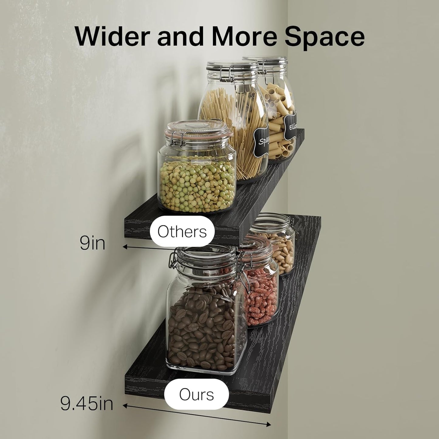 BAYKA Floating Shelves, 36" Wall Mounted Rustic Wood Shelves for Bathroom, Bedroom, Living Room, Kitchen, Office, Hanging Shelf for Books/Storage/Decor(Black,Set of 2)