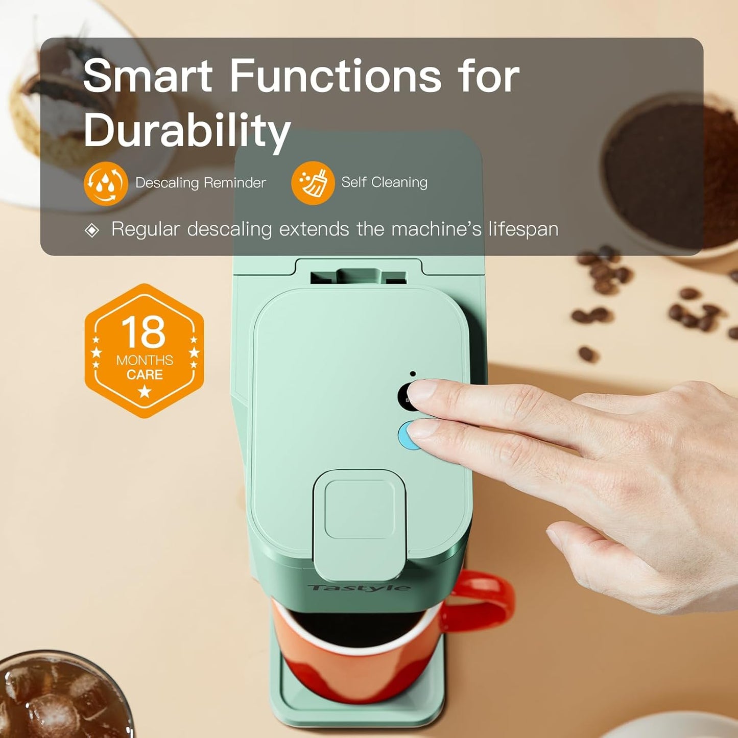 Mini Hot and Iced Coffee Maker Single Serve, for K Cup and Ground, 6 to 14 Oz Brew Sizes, with Recipe Book, for Home, Travel, RV, Office and Dorm, Mint