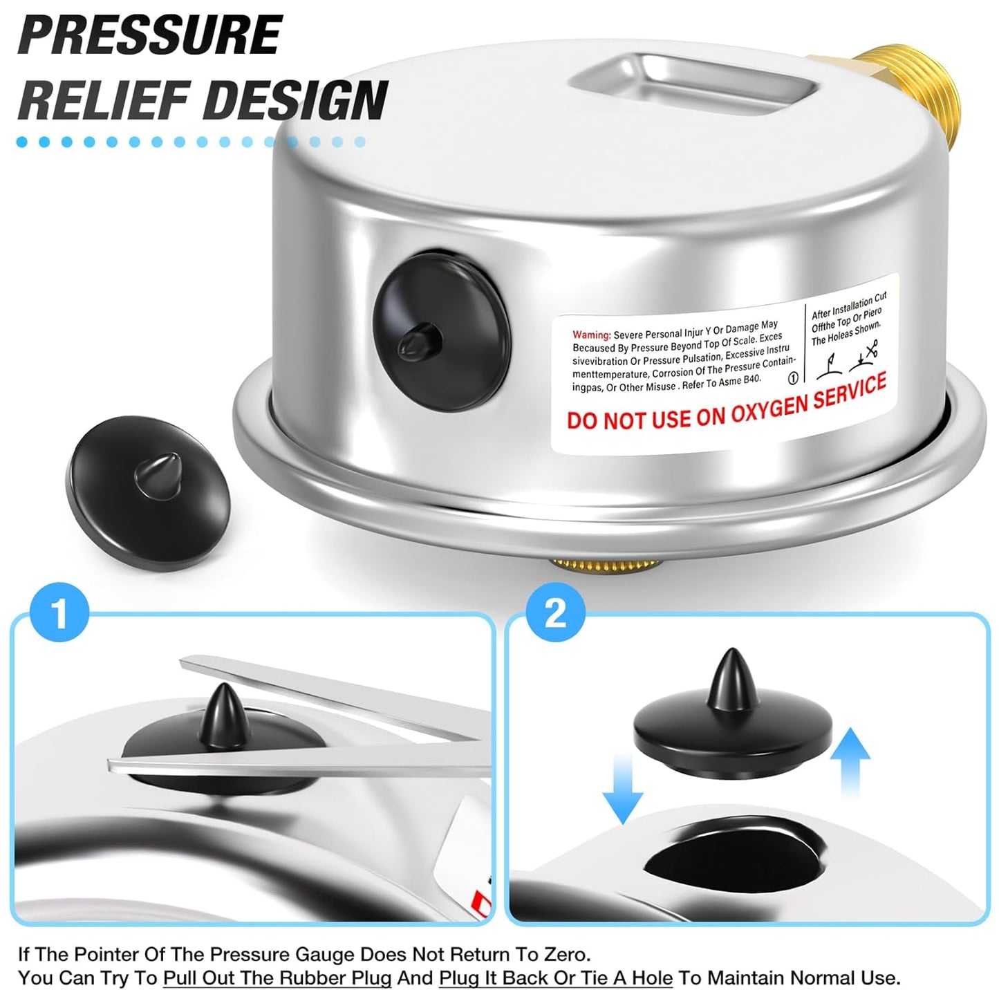 MEANLIN MEASURE 0~30Psi Stainless Steel 1/4" NPT 2.5" FACE DIAL with Reset Pointer Liquid Filled Pressure Gauge WOG Water Oil Air, Lower Mount, with Brass Hex Bushing