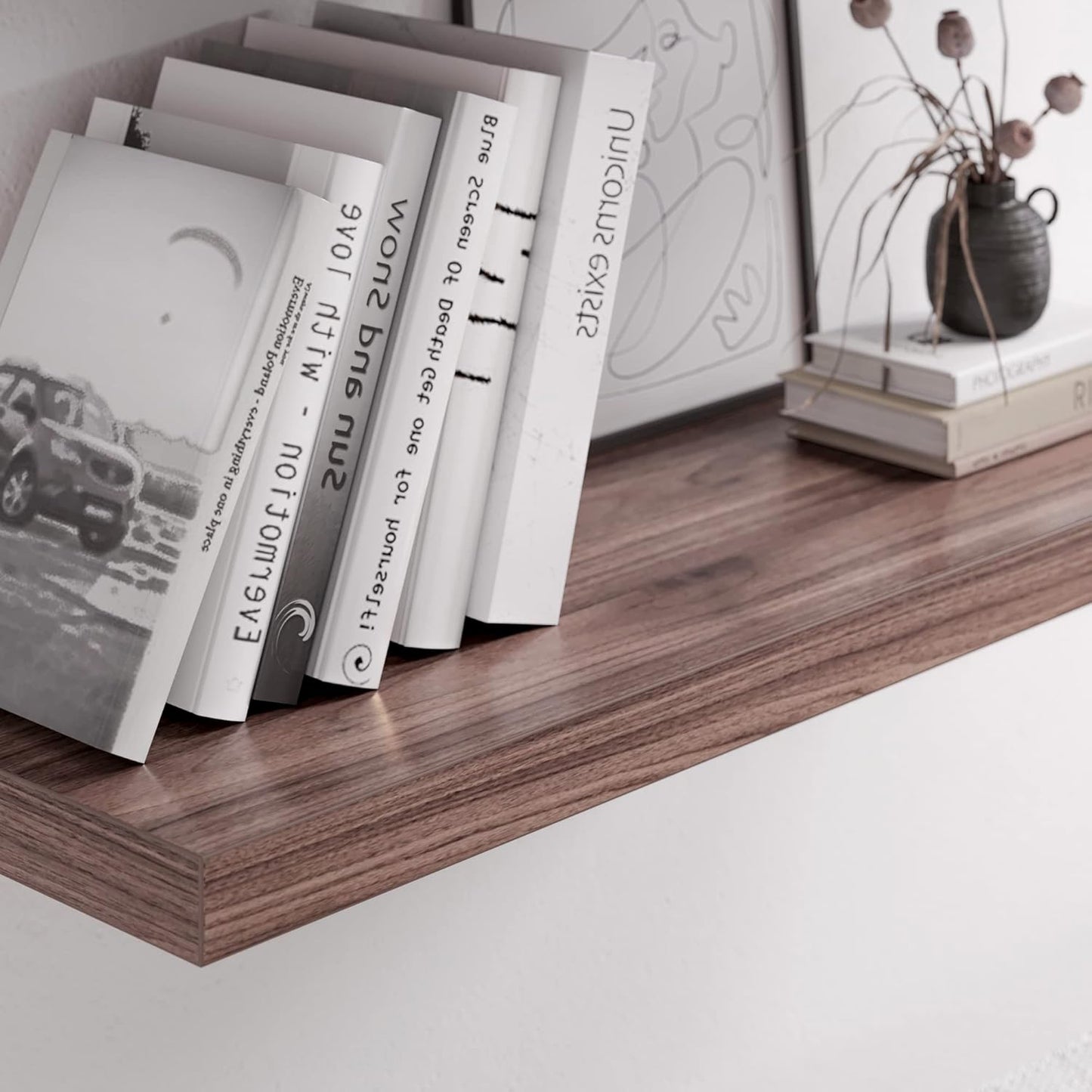 Floating Shelf, Set of 3 Wall Shelf, 30 in W x 12.75 in D x 2 in H Wooden Floating Wall Shelf with Invisible Brackets for Living Room/Bedroom/Bathroom/Kitchen Storage and Decor, Walnut