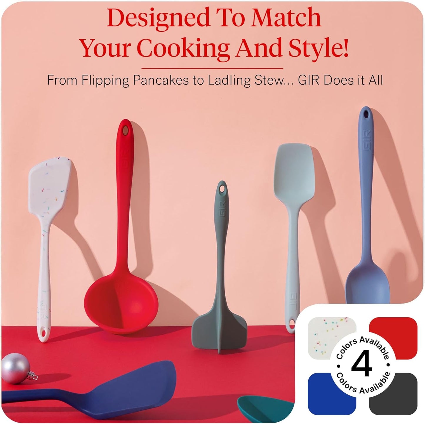 GIR: Get It Right 5-Piece Silicone Spatula & Utensil Set - Medium Fire Red - Kitchen Essentials with Heat-Resistant Non-Stick Tools - Dishwasher-Friendly