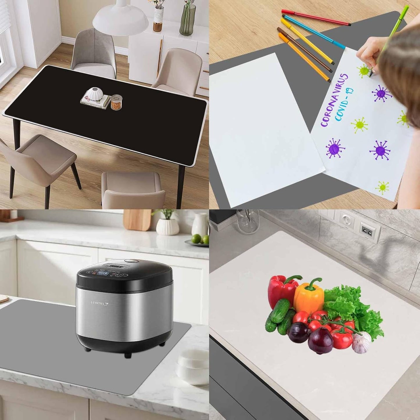 2 Pack 23.62"x15.74"(60cmx40cm) Silicone Kitchen Counter Mats, Heat Resistant Non-Slip Countertop Protector, Waterproof Nonstick Multipurpose Mat, Dark Gray