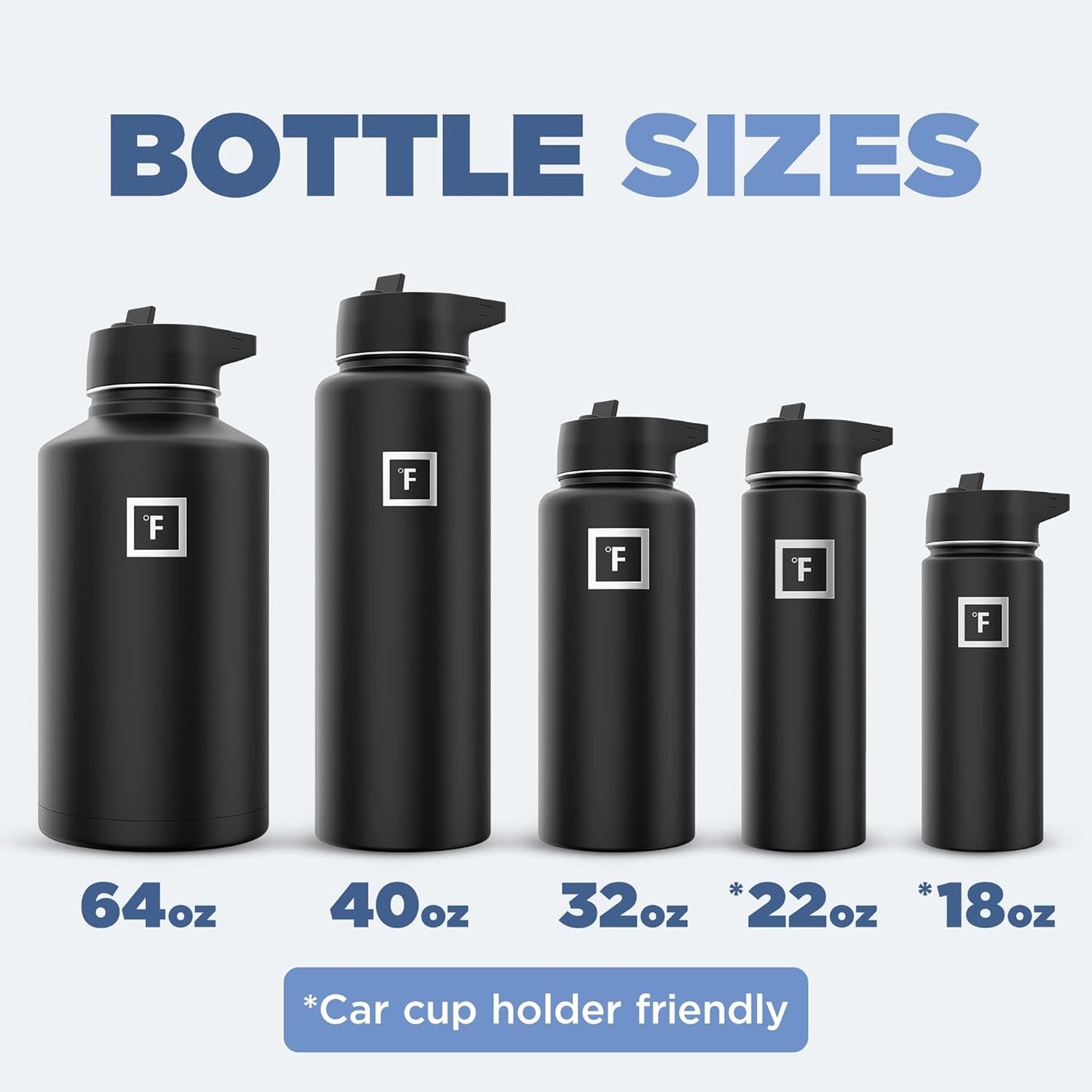 IRON °FLASK Camping & Hiking Hydration Flask with 3 Lids - Stainless Steel, Double Walled & Vacuum Insulated Water Bottle - Leak Proof & BPA Free (Day & Night, Straw - 18 oz)