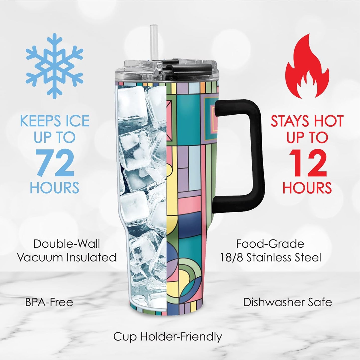 RainCaper 18/8 Stainless Steel Insulated Water Tumbler with Straw | 30oz, BPA-Free, Double Wall for Hot & Cold | Travel-Friendly, Cup Holder Ready (Frank Lloyd Wright Saguaro Forms)