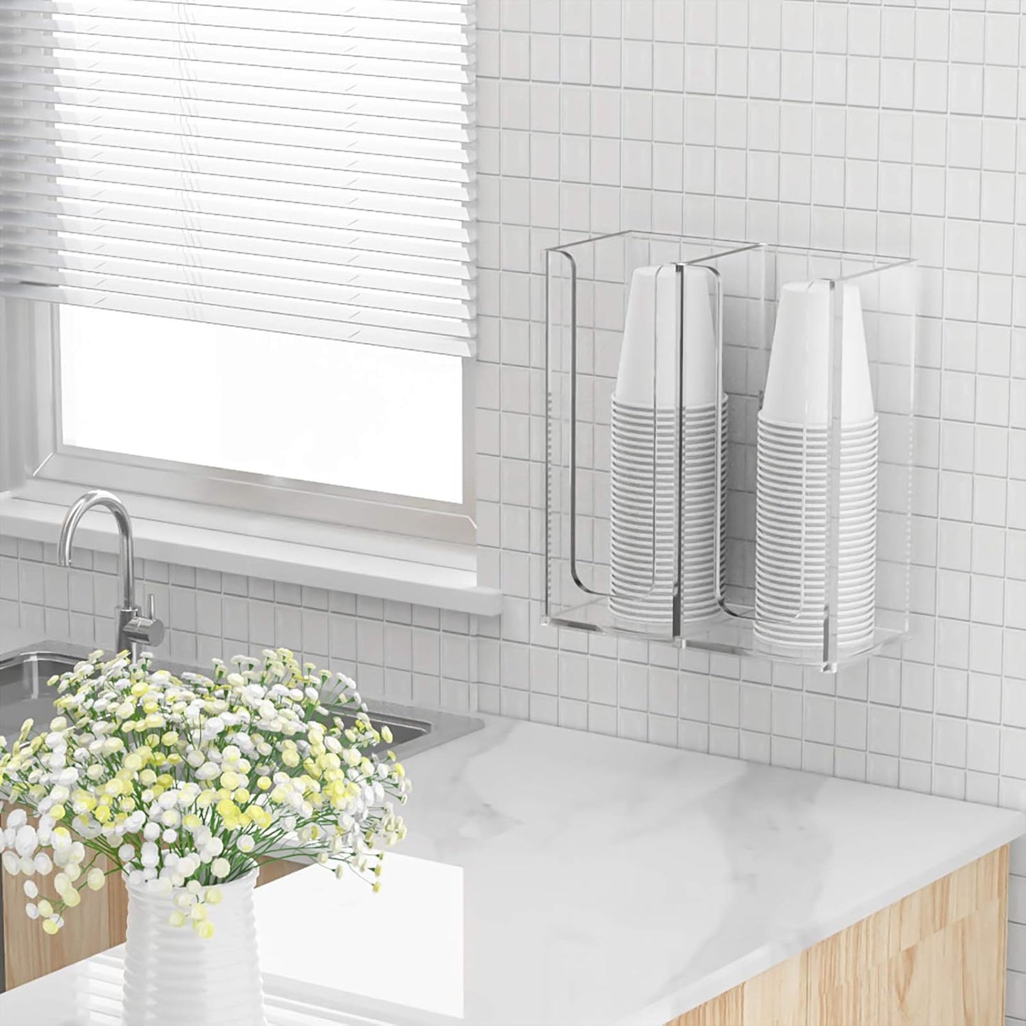 Richboom Acrylic Coffee Cup and Lid Storage Organizer Holder, 2 Compartments, Clear